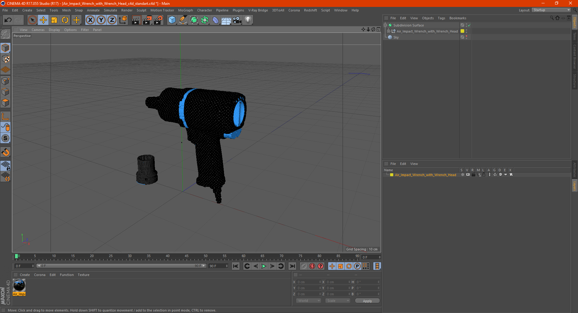 Air Impact Wrench with Wrench Head 3D model