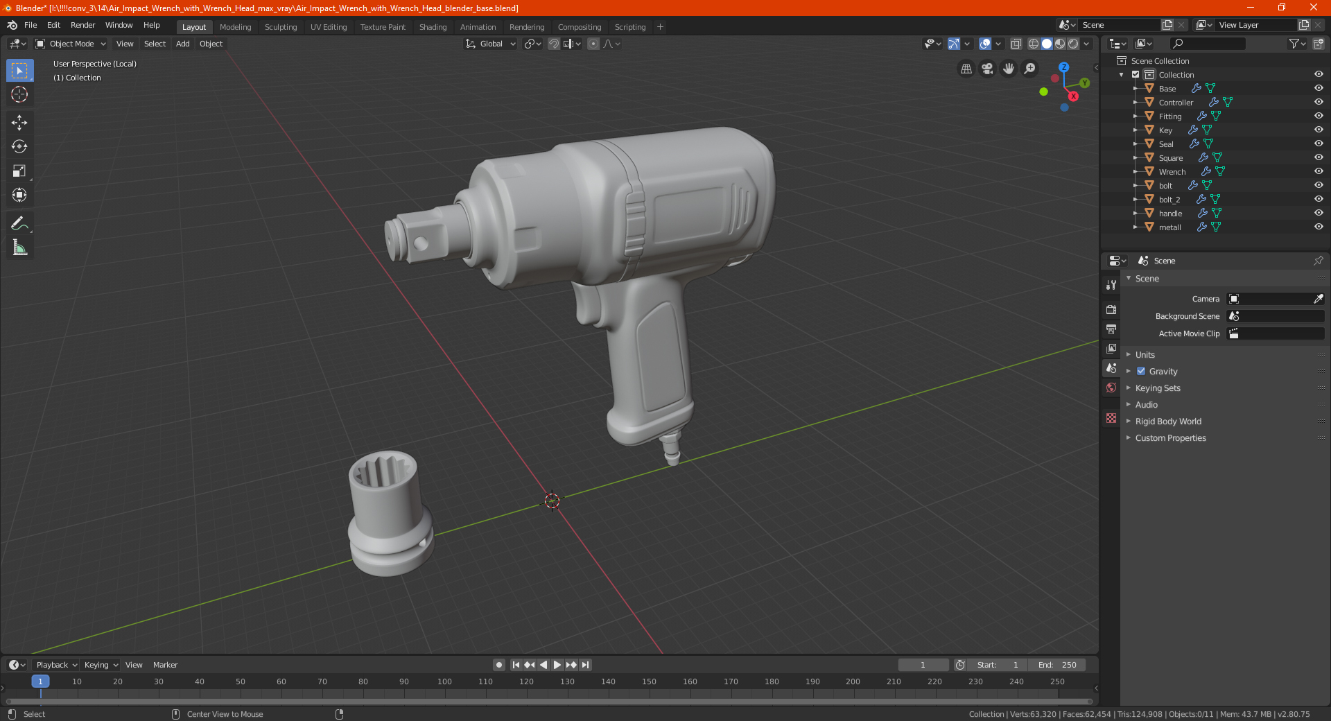 Air Impact Wrench with Wrench Head 3D model