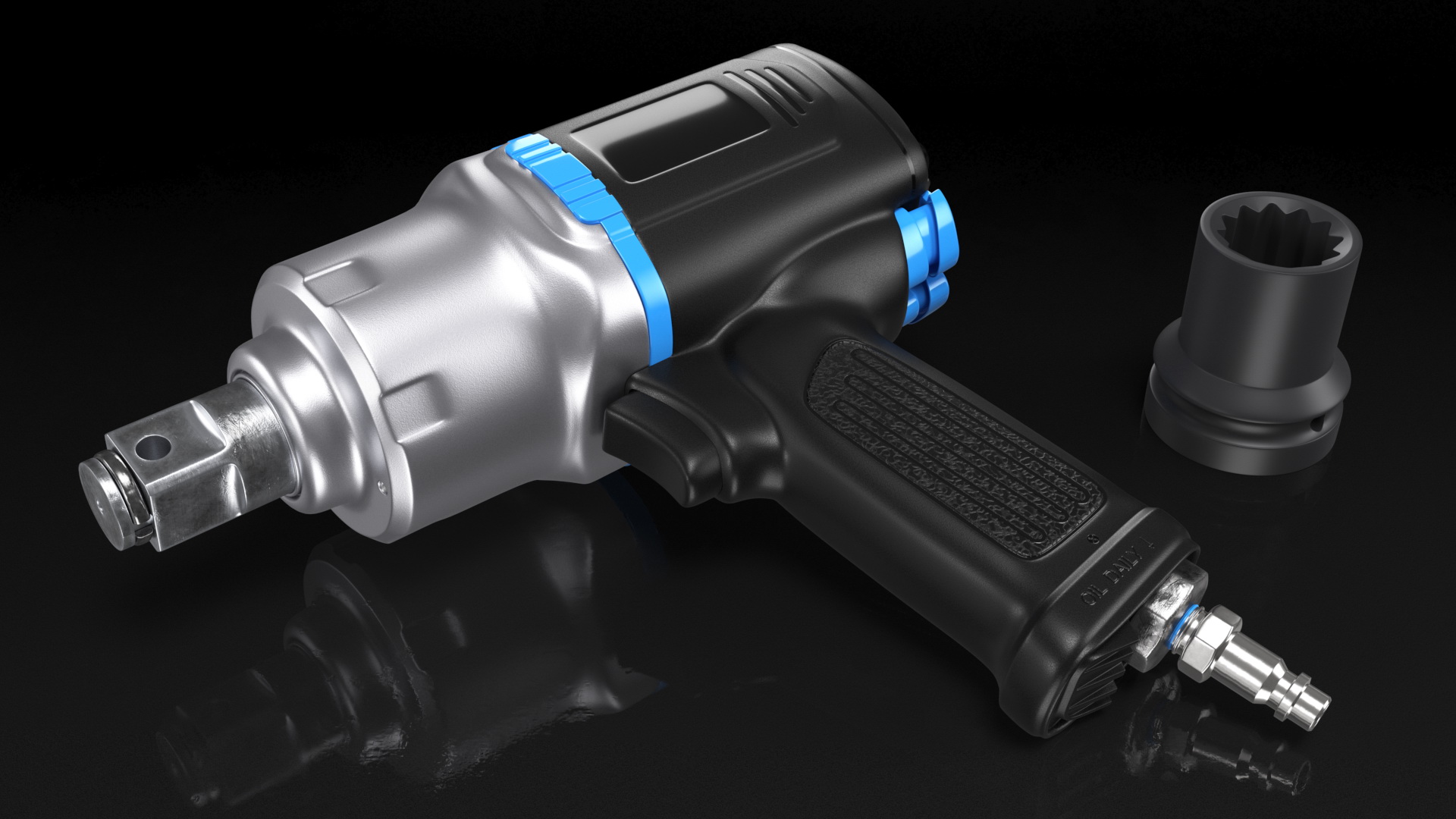 Air Impact Wrench with Wrench Head 3D model