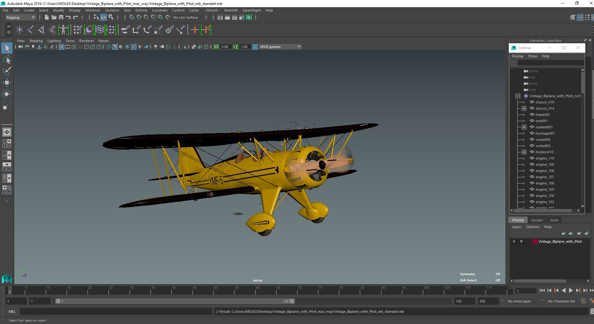 3D Vintage Biplane with Pilot