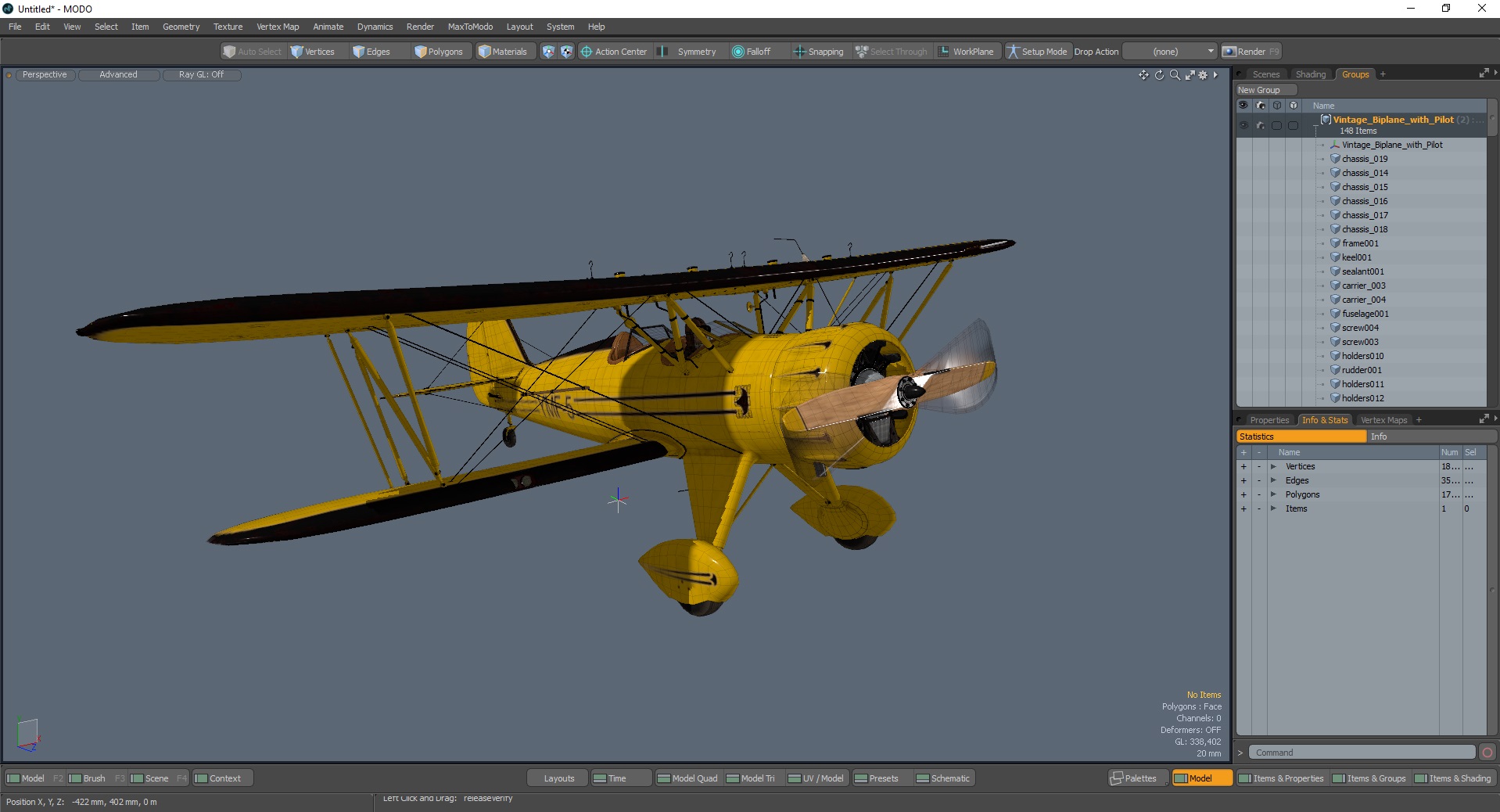 3D Vintage Biplane with Pilot