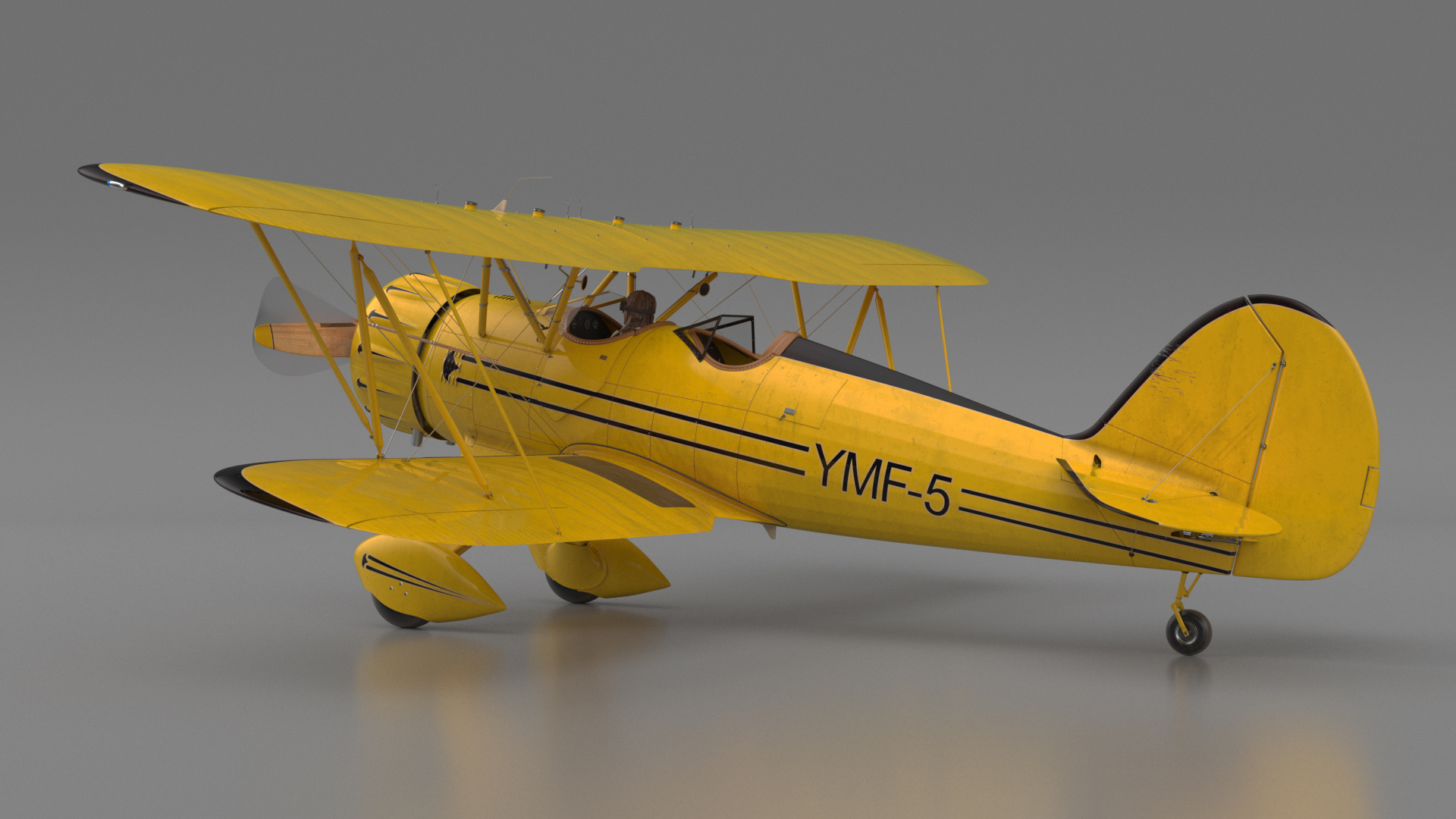 3D Vintage Biplane with Pilot