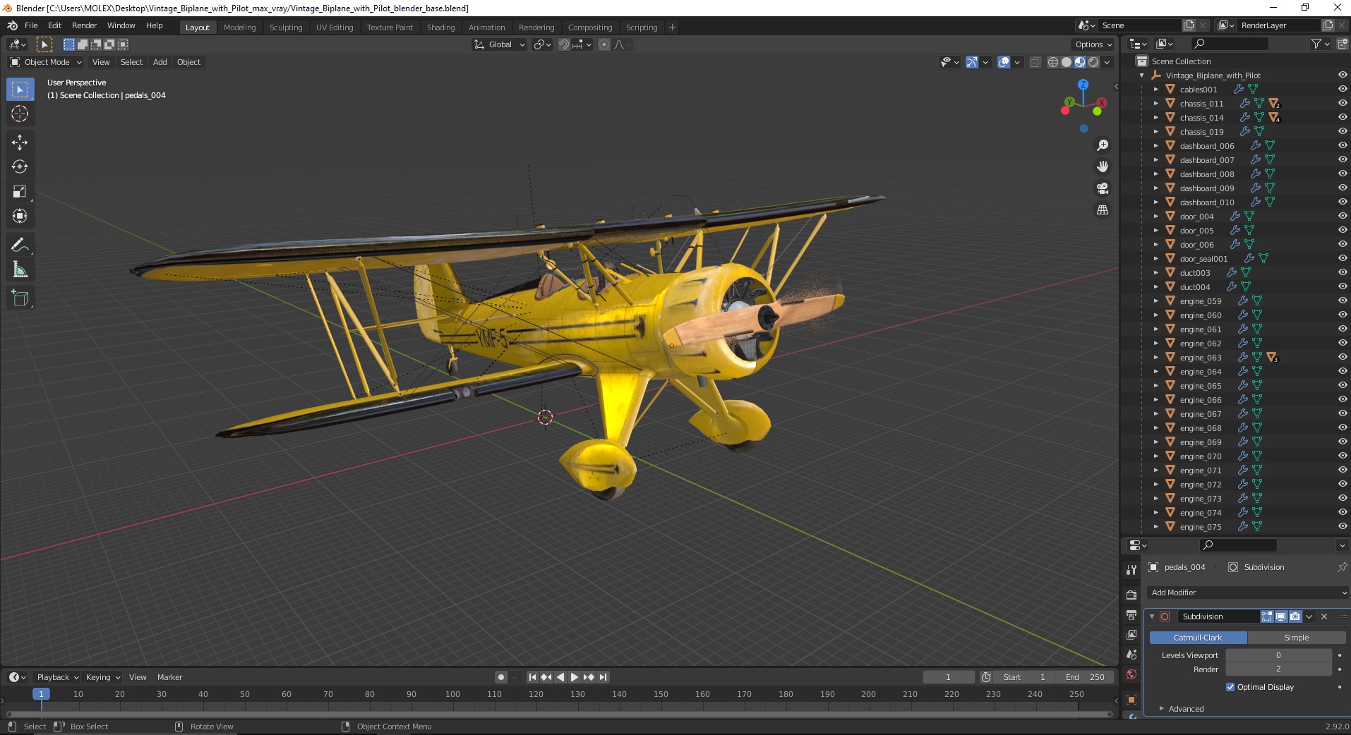 3D Vintage Biplane with Pilot