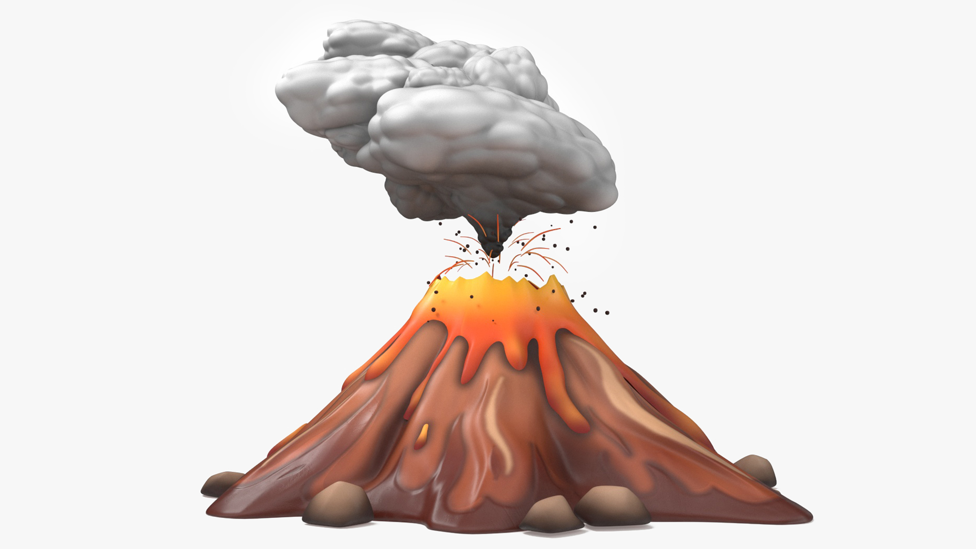 3D Brown Stylized Erupting Volcano with Lava and Smoke