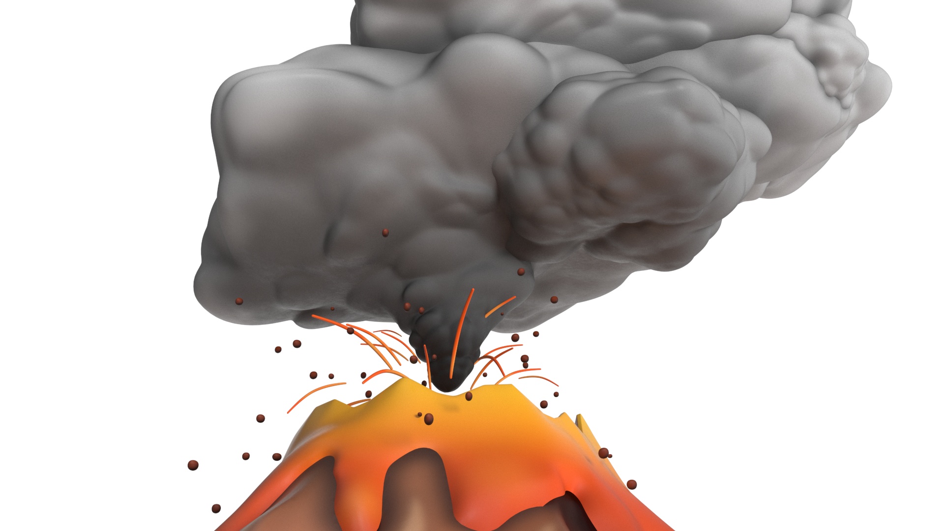 3D Brown Stylized Erupting Volcano with Lava and Smoke