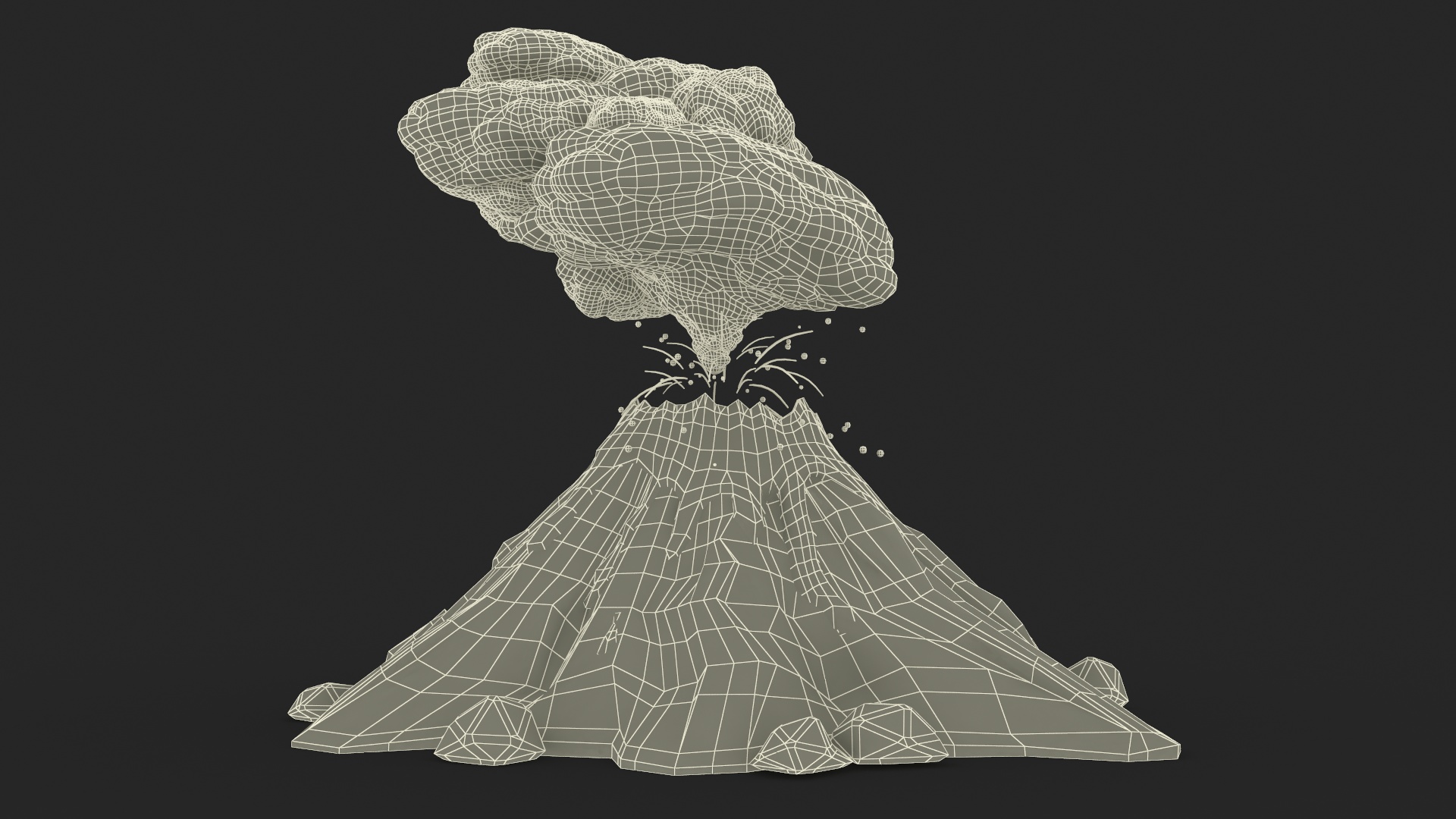 3D Brown Stylized Erupting Volcano with Lava and Smoke