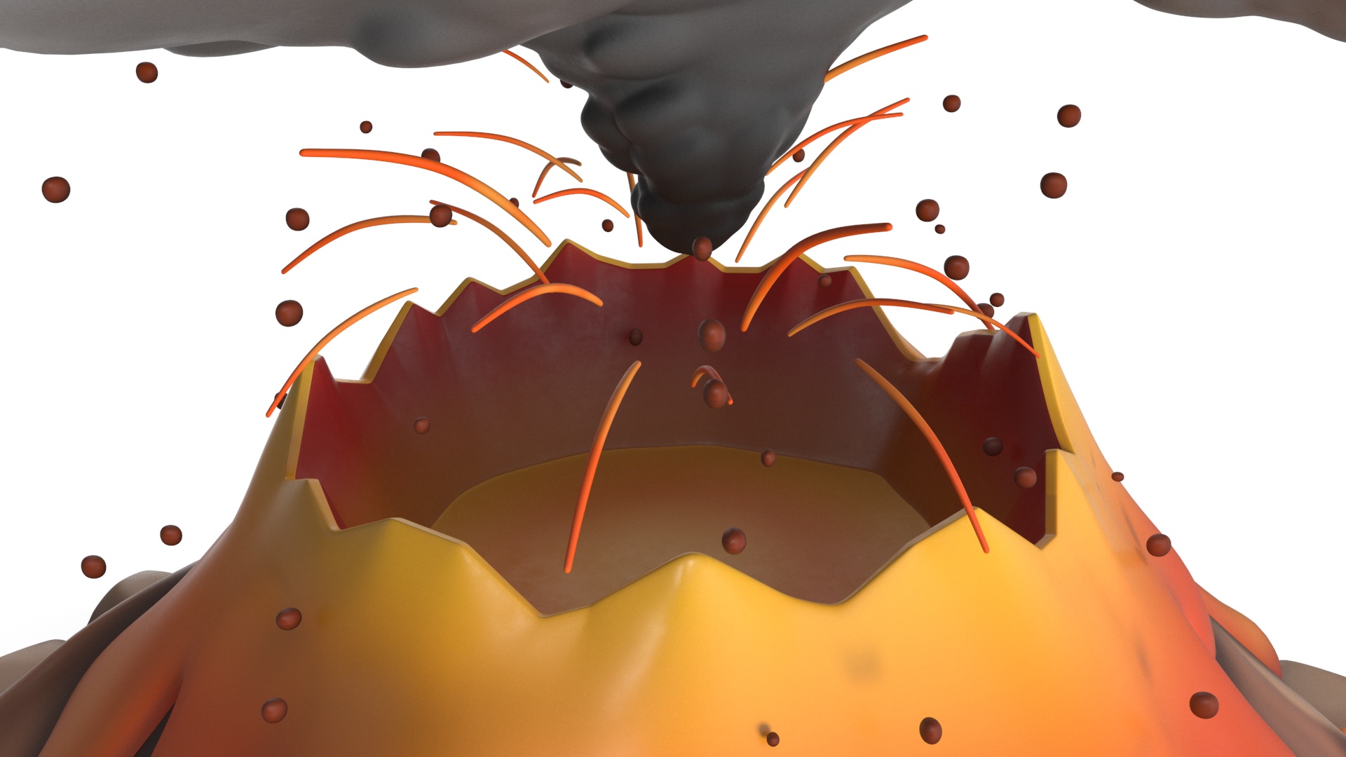 3D Brown Stylized Erupting Volcano with Lava and Smoke