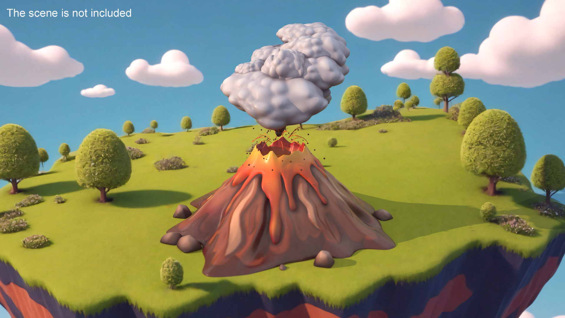 3D Brown Stylized Erupting Volcano with Lava and Smoke