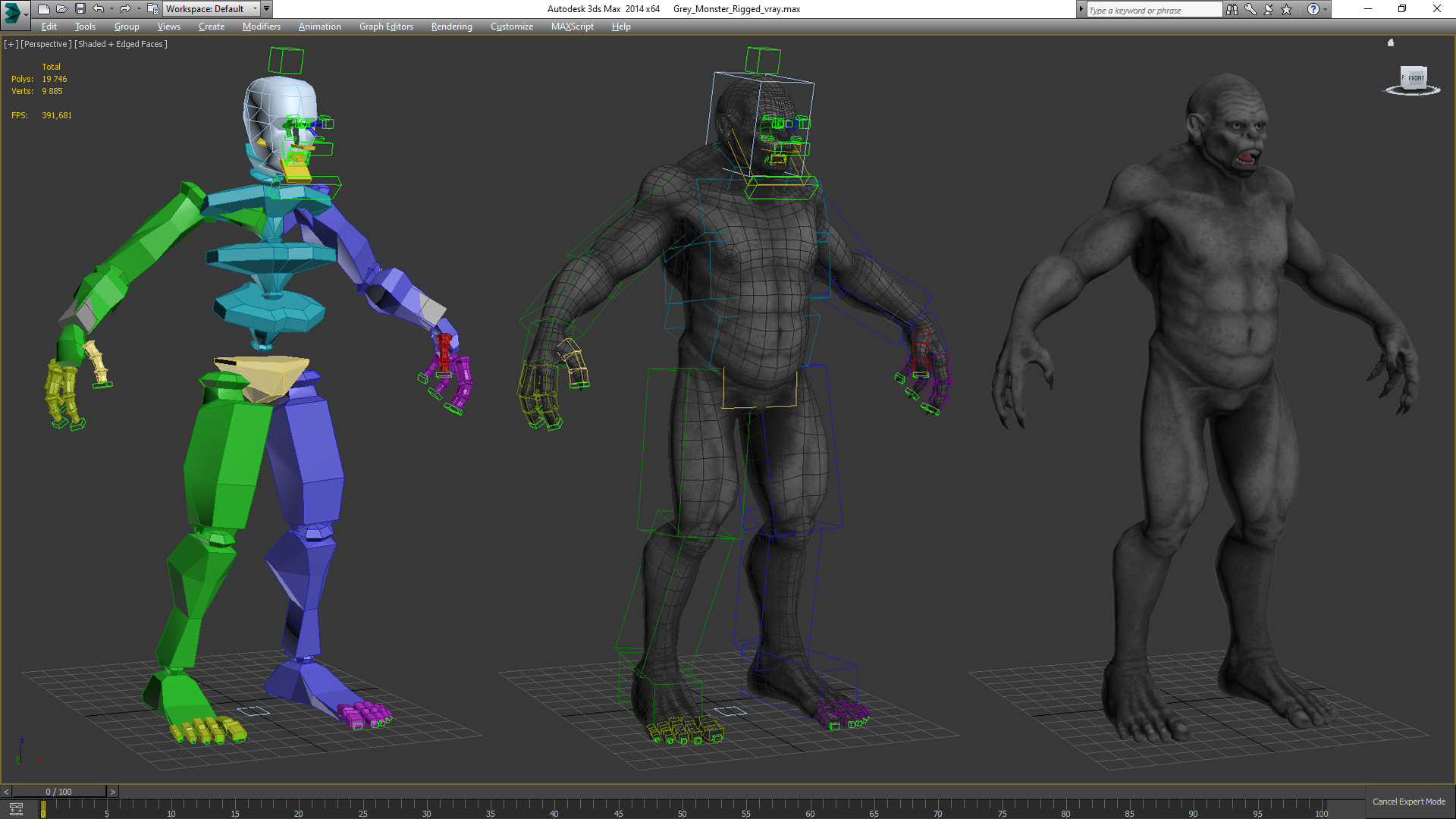 3D Grey Monster Rigged for Cinema 4D model