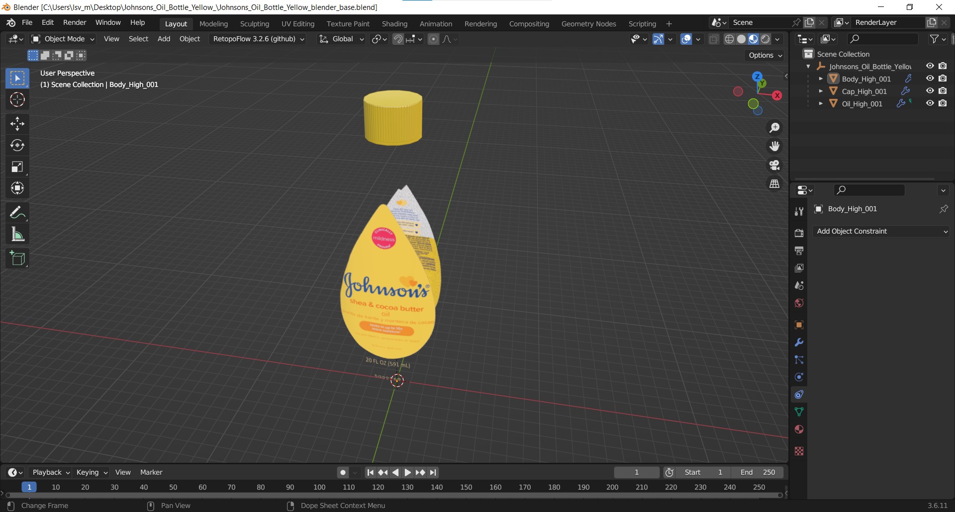 3D Johnsons Oil Bottle Yellow