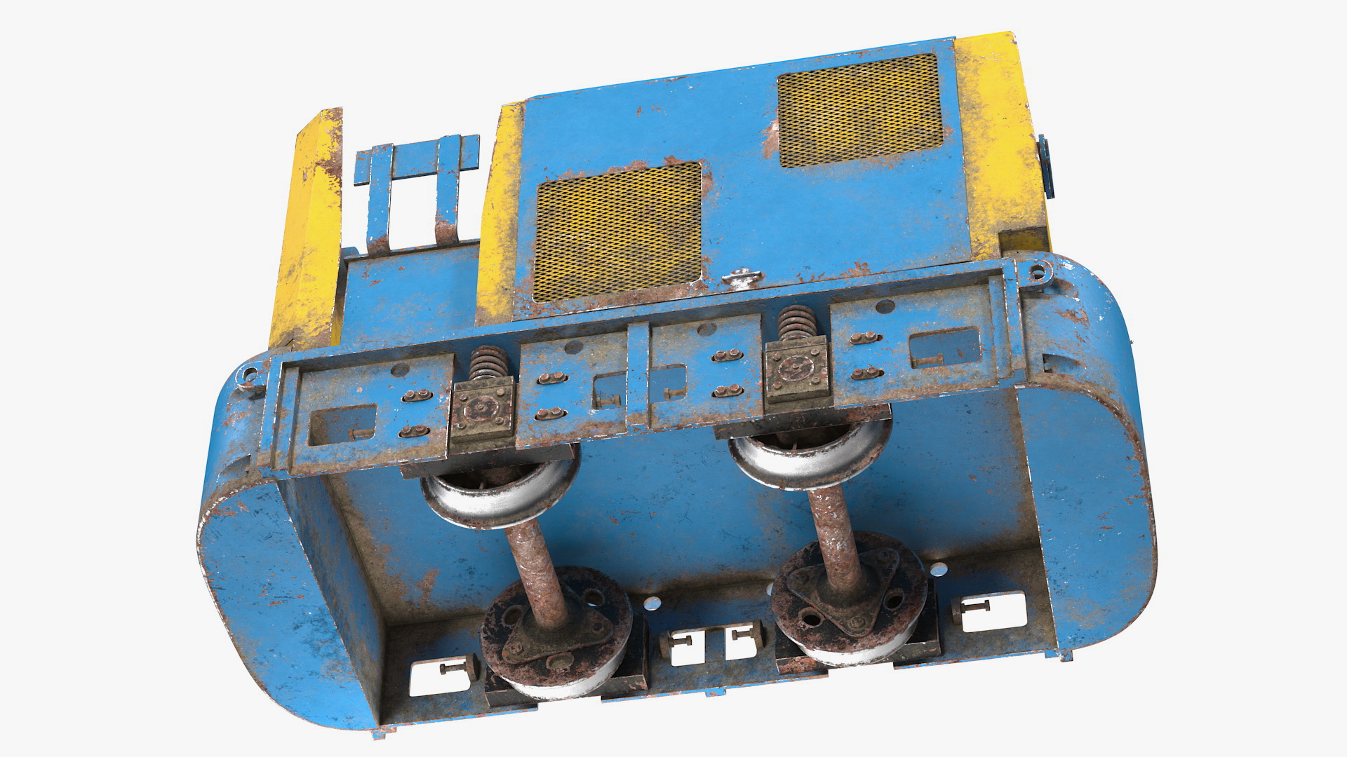 3D Mining Locomotive with Minecart on Railway Section Dusty