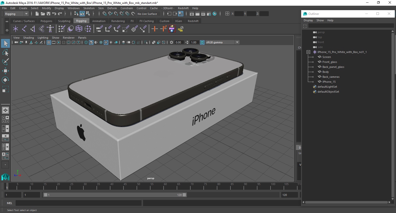 3D IPhone 15 Pro White with Box model