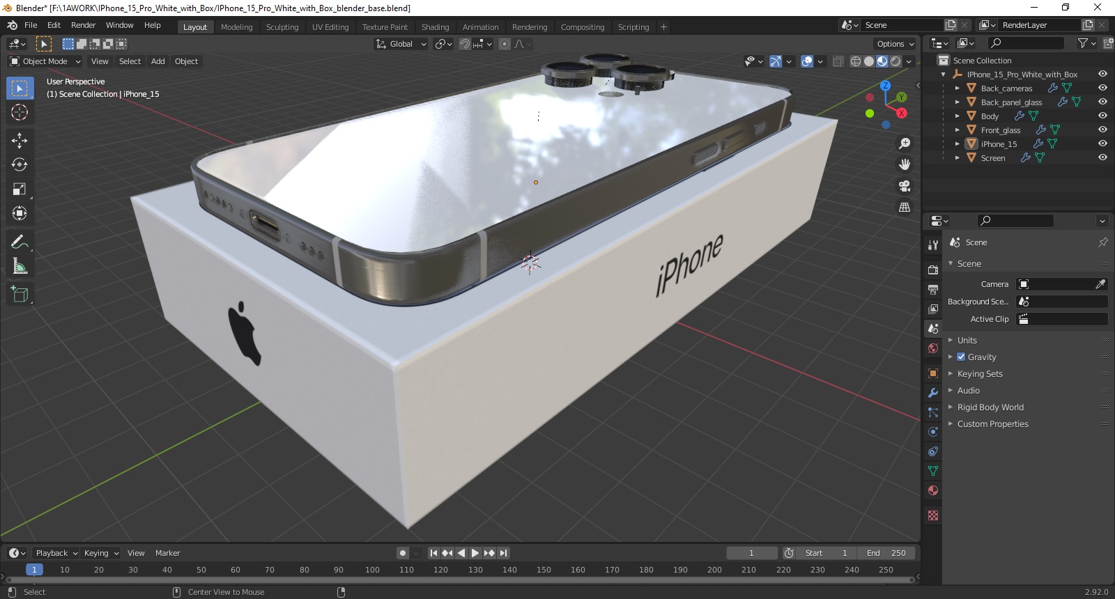 3D IPhone 15 Pro White with Box model