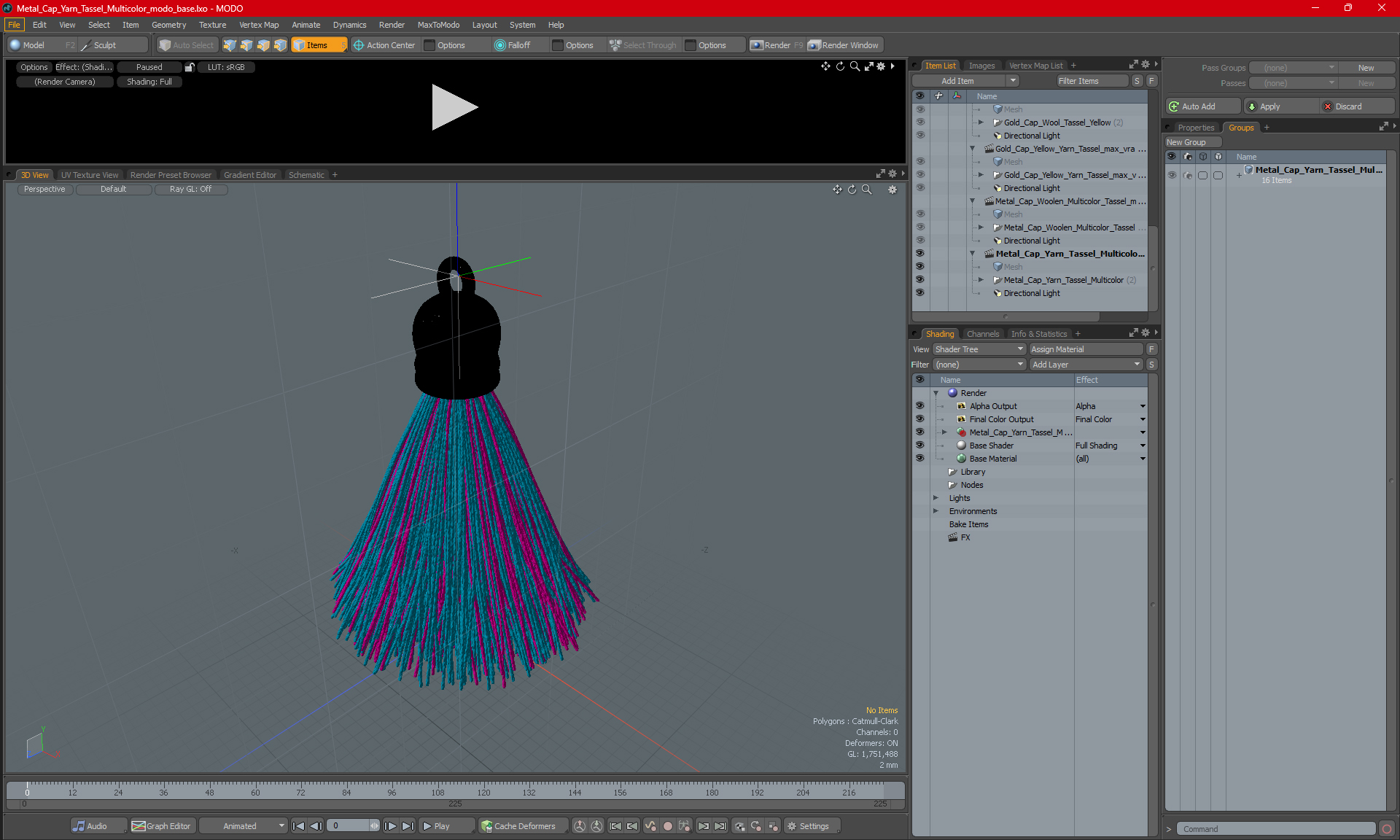 Metal Cap Yarn Tassel Multicolor 3D