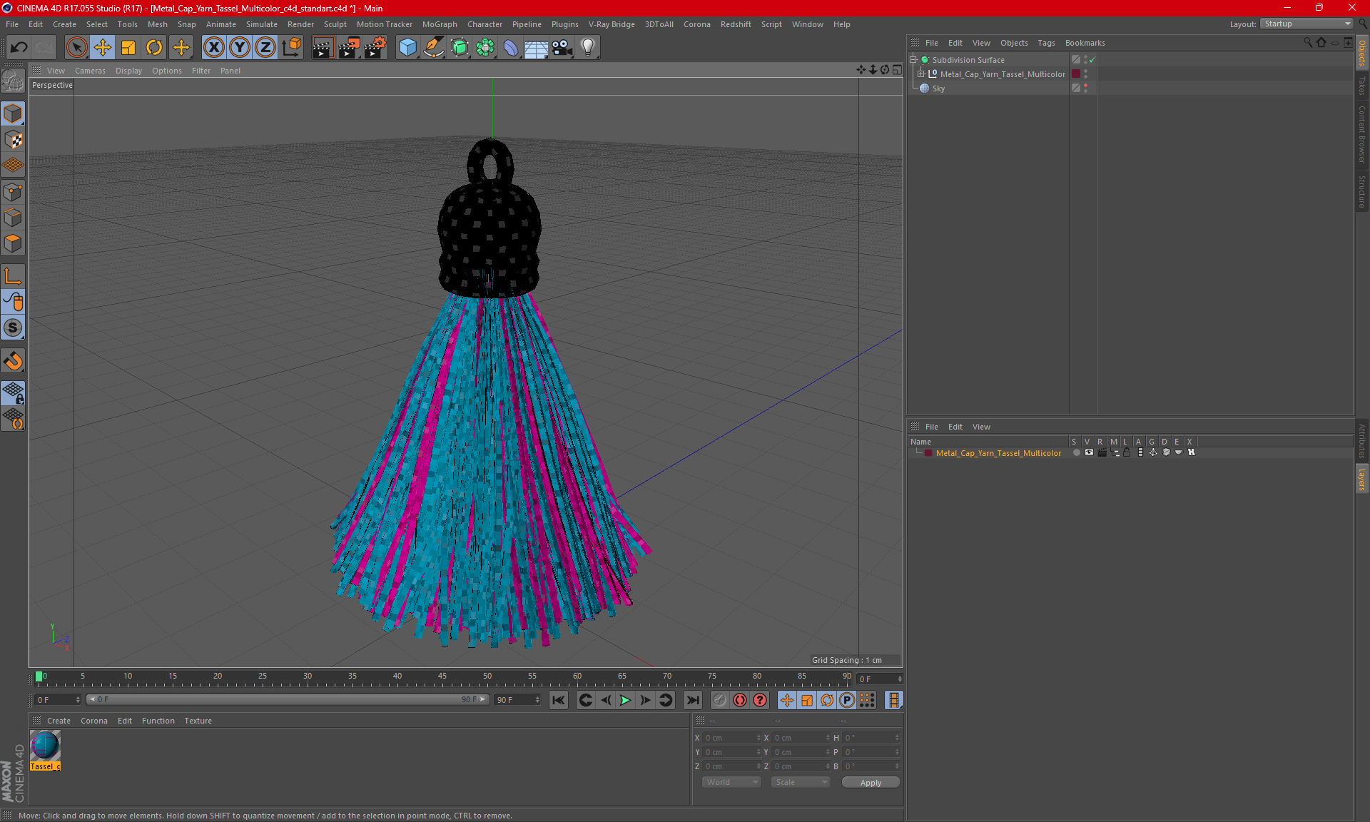 Metal Cap Yarn Tassel Multicolor 3D
