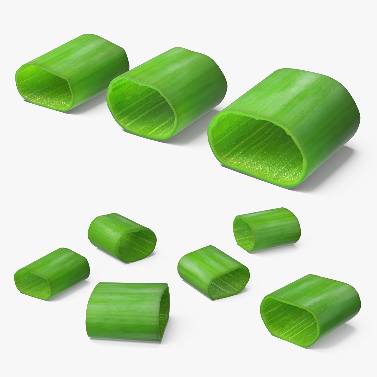 Chopped Green Onion Pieces Set 3D model collection preview