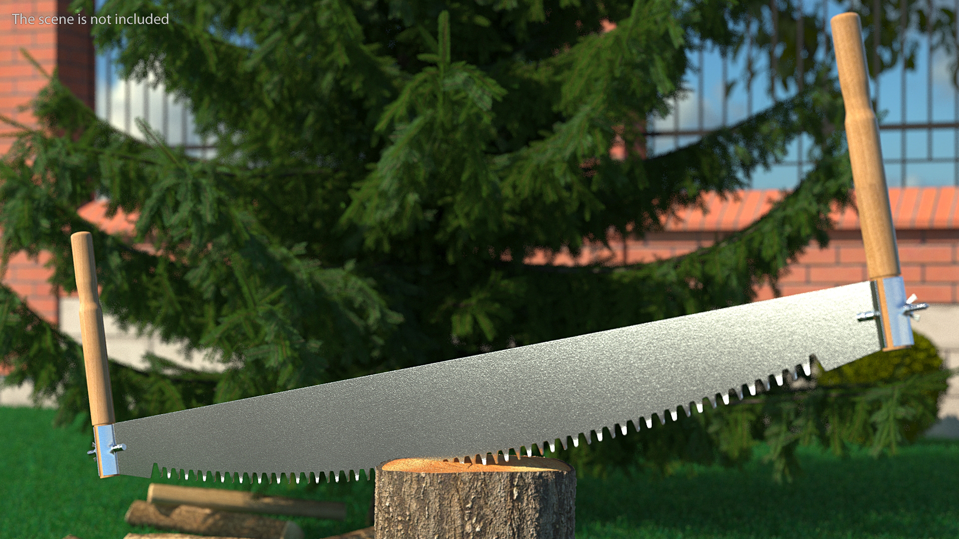 3D Vintage Two Person Crosscut Saw