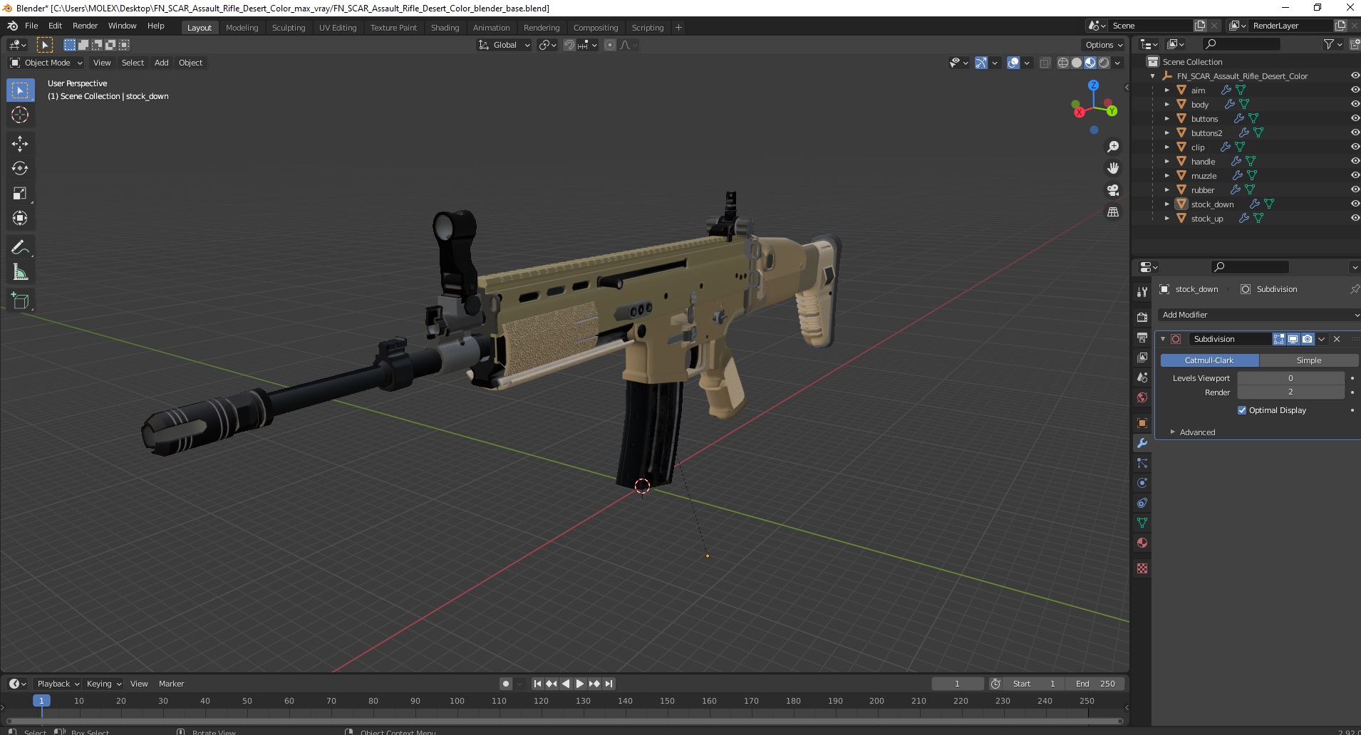 FN SCAR Assault Rifle Desert Color 3D model