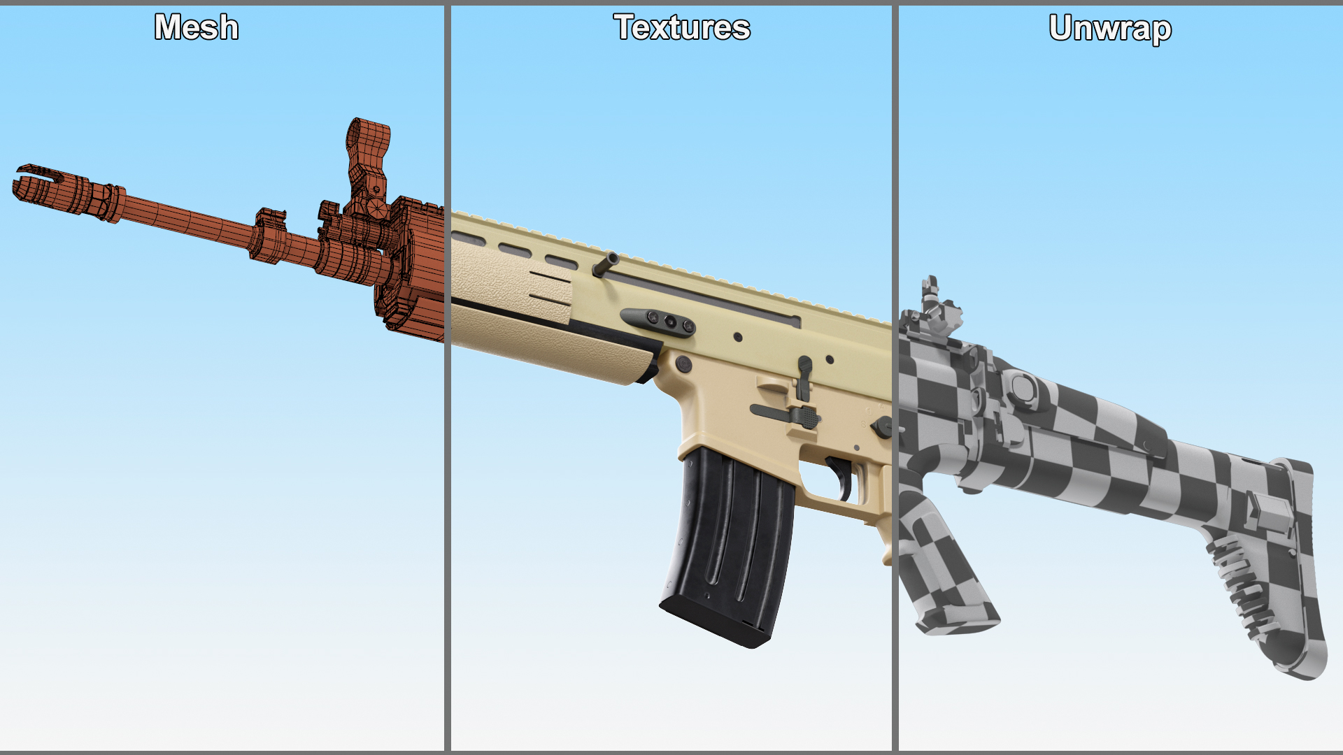 FN SCAR Assault Rifle Desert Color 3D model