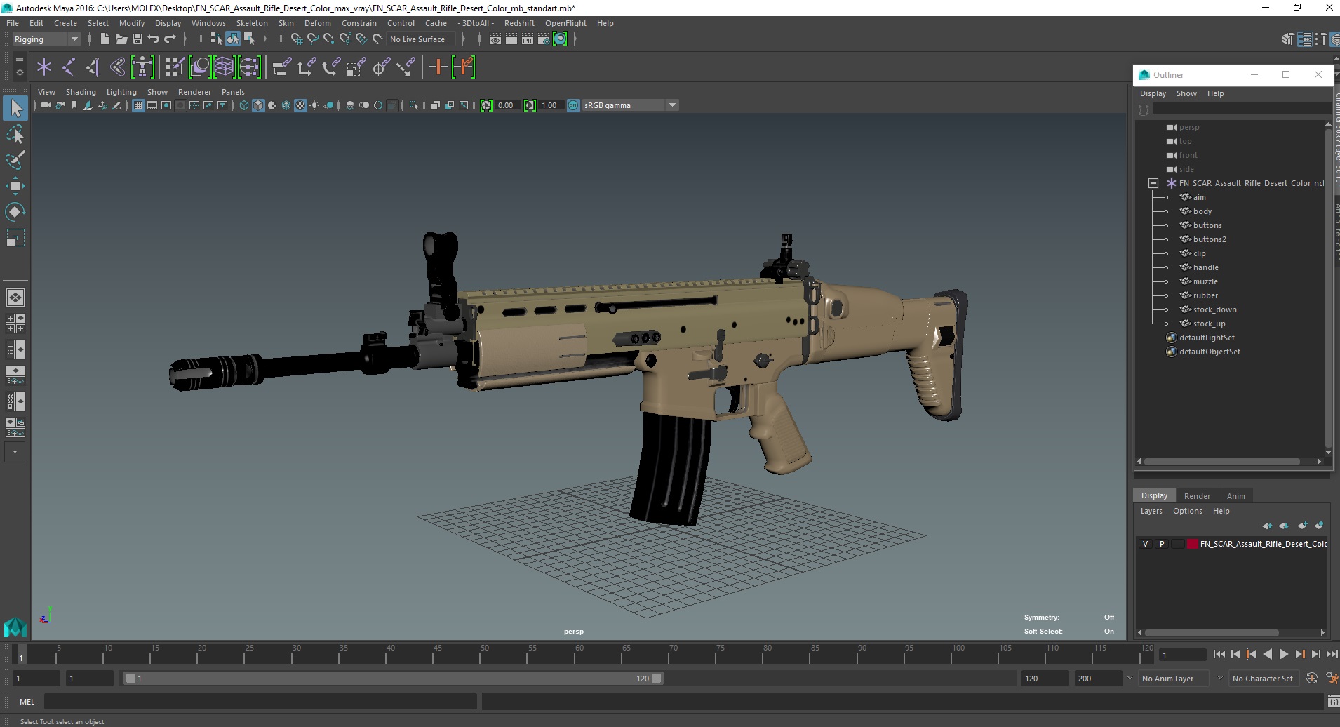 FN SCAR Assault Rifle Desert Color 3D model