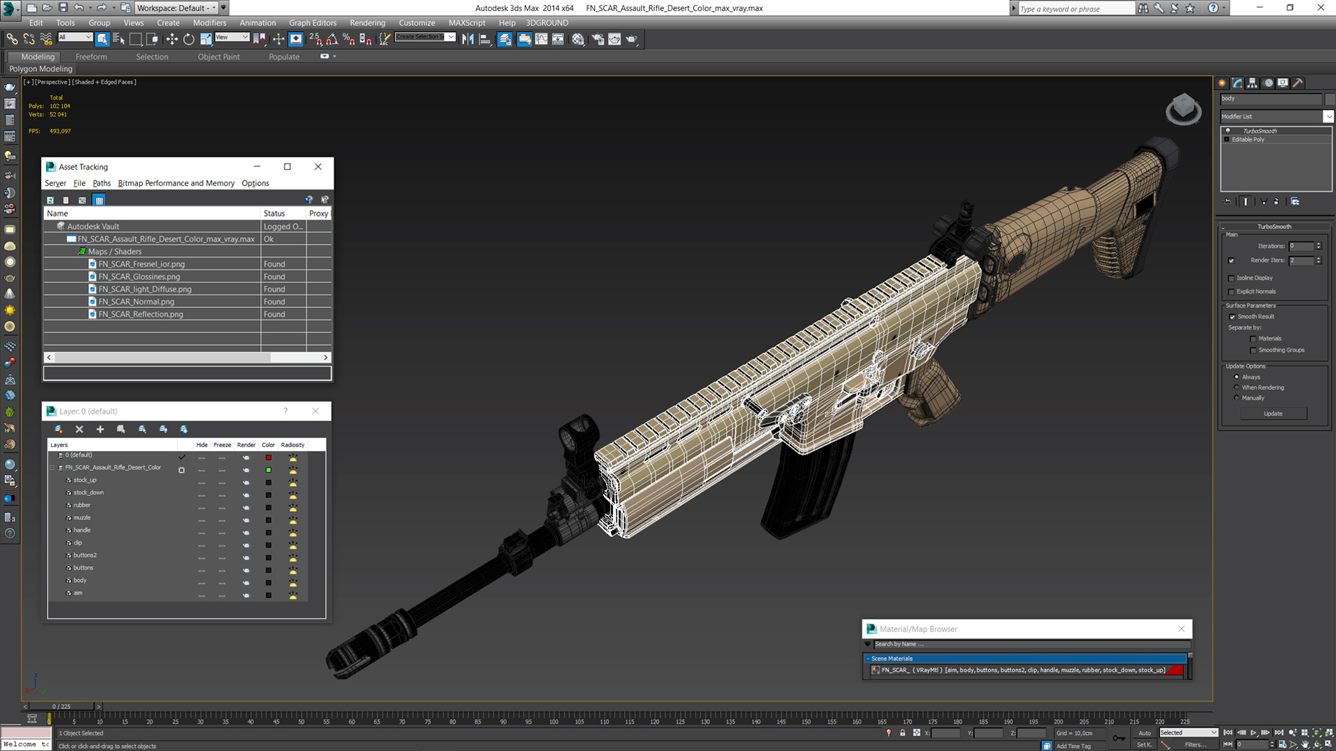 FN SCAR Assault Rifle Desert Color 3D model