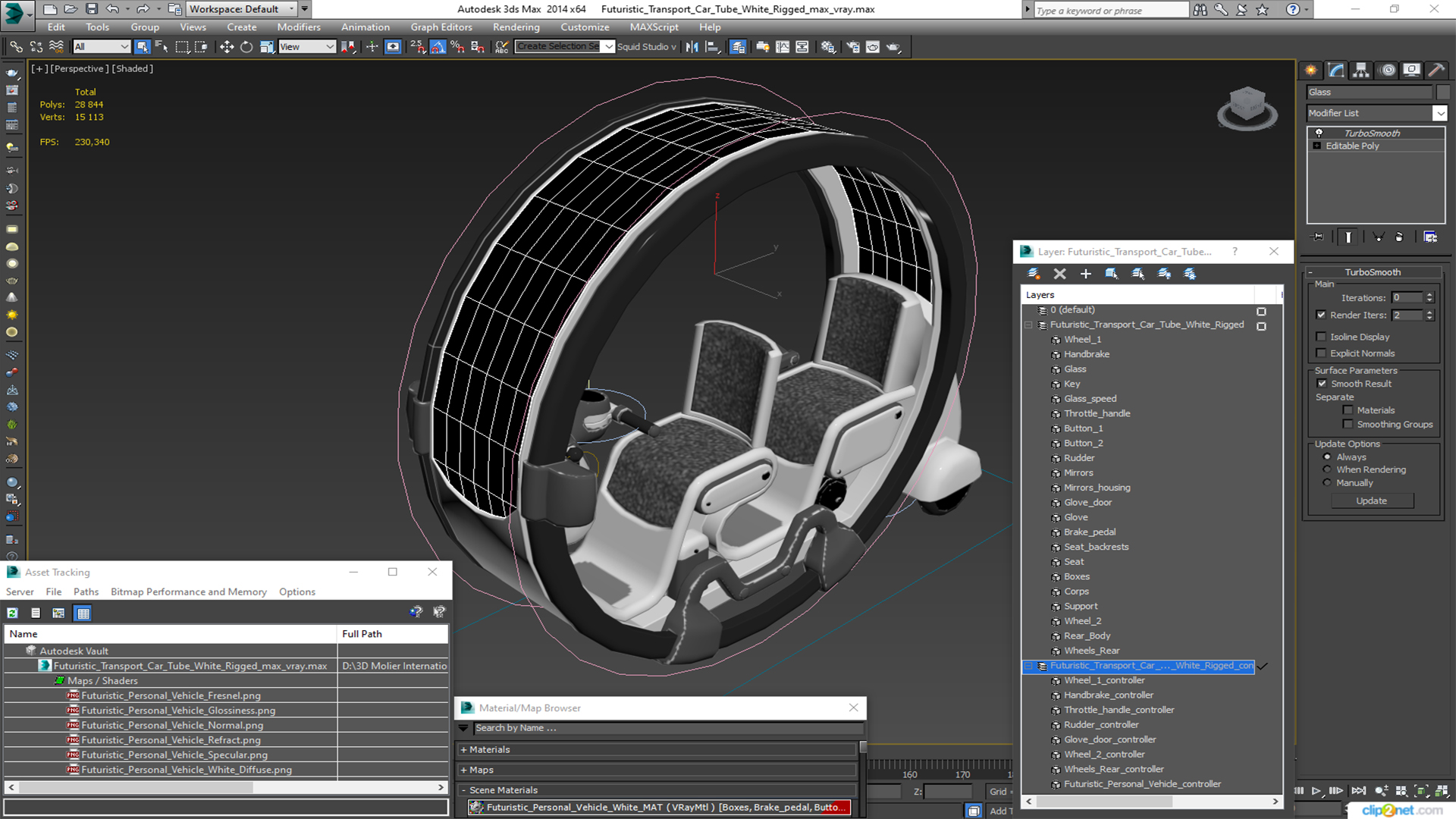 3D Futuristic Transport Car Tube White Rigged for Maya
