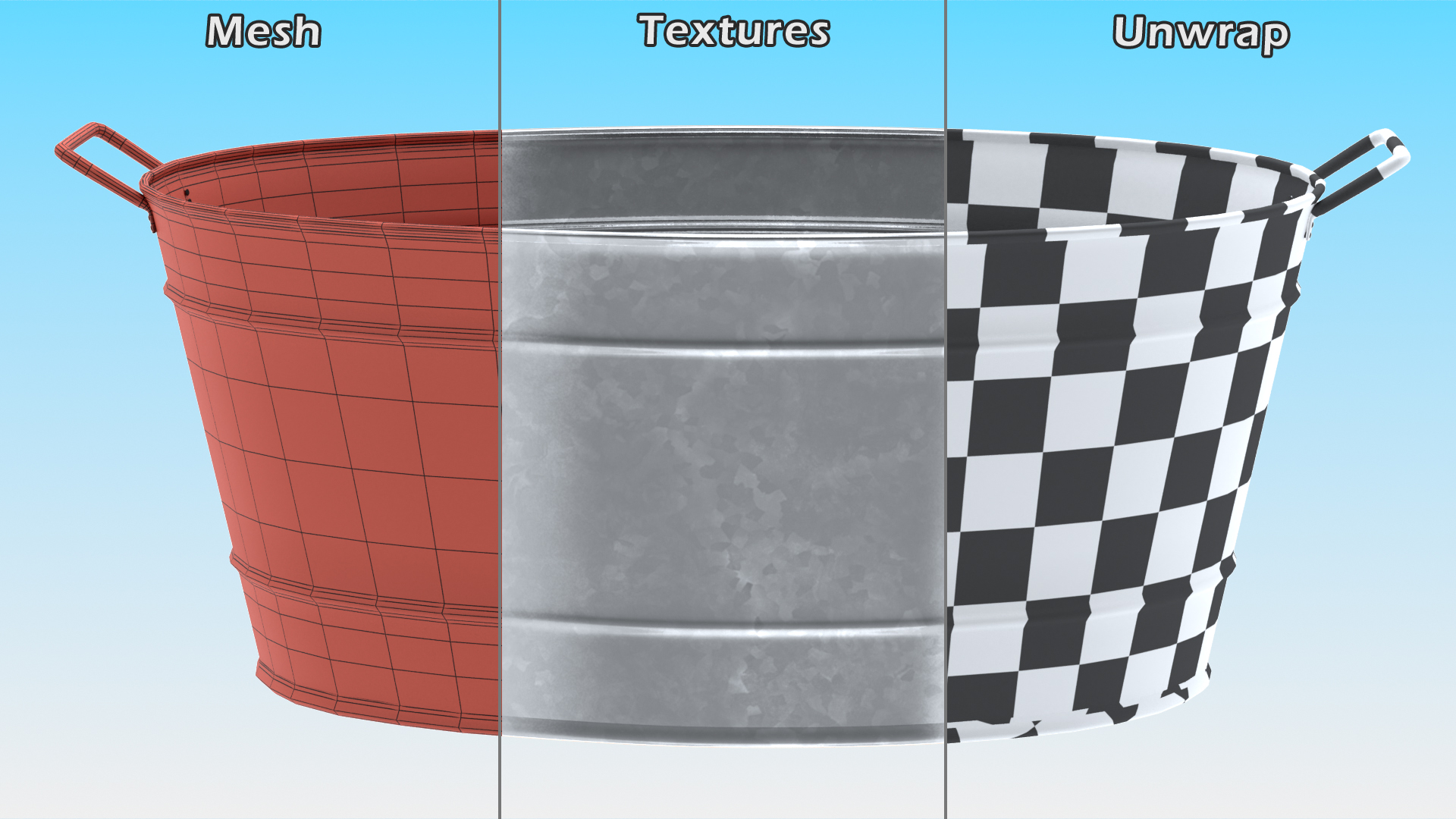 3D Large Galvanized Steel Oval Tub