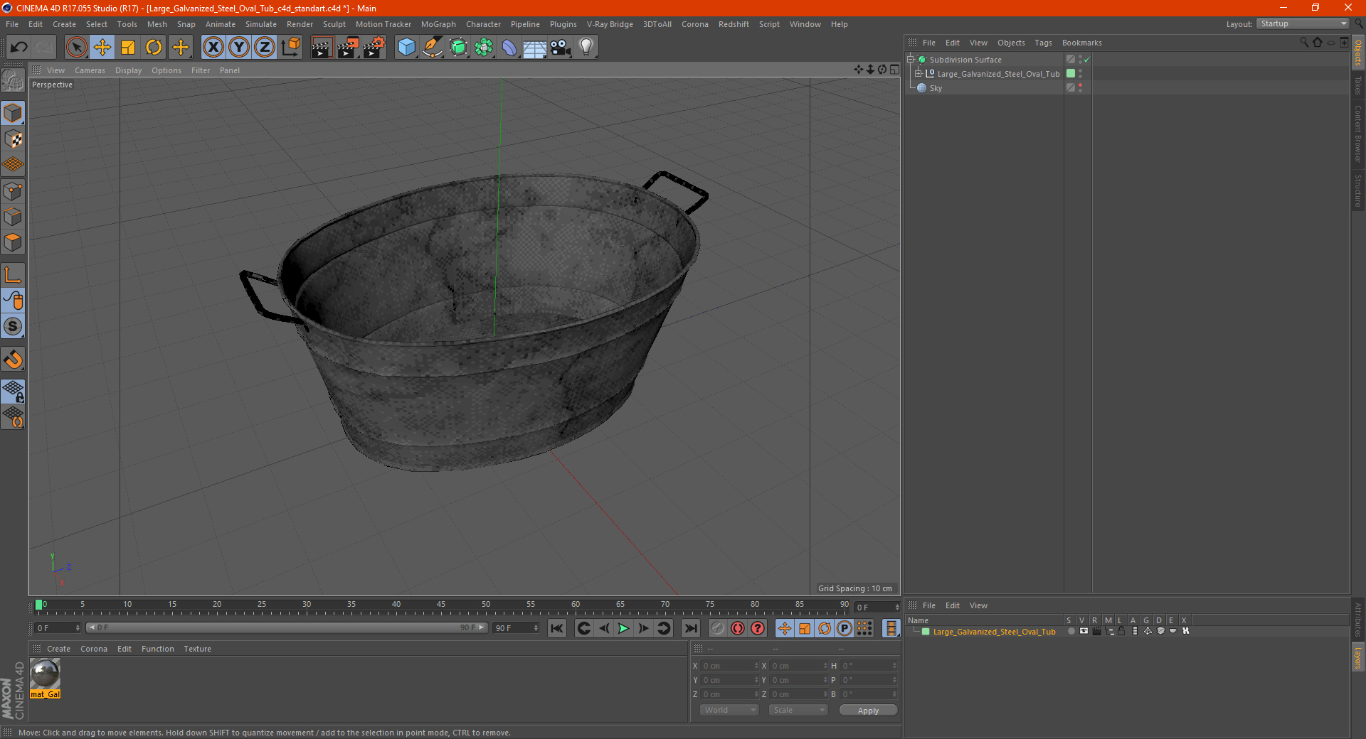 3D Large Galvanized Steel Oval Tub