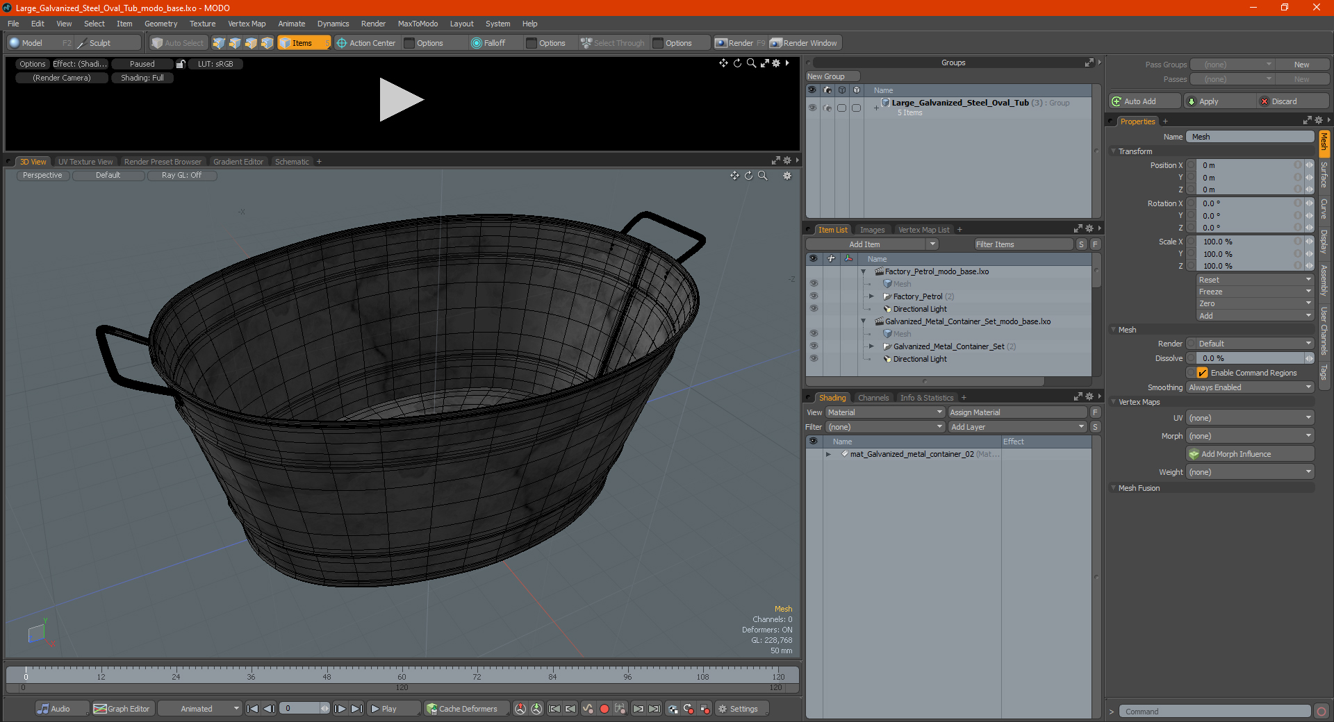 3D Large Galvanized Steel Oval Tub