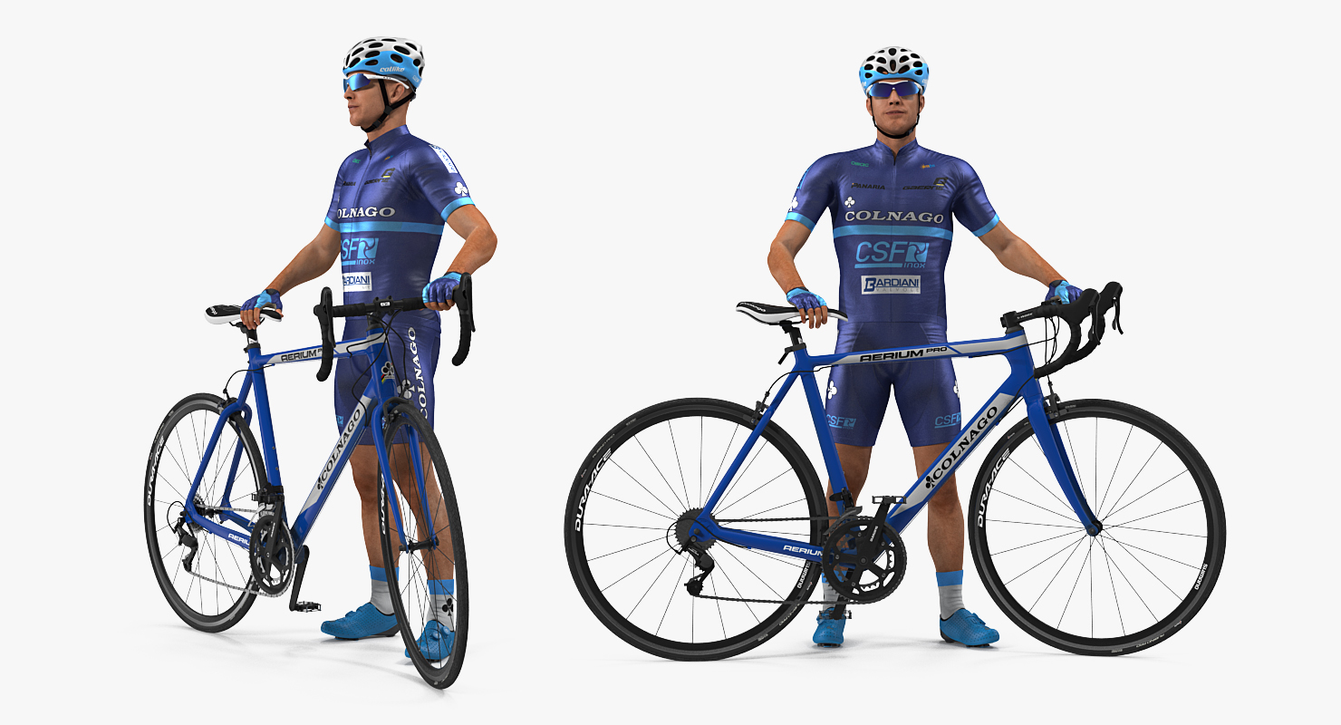 3D Cyclist Athlete in Blue Suit with Bicycle