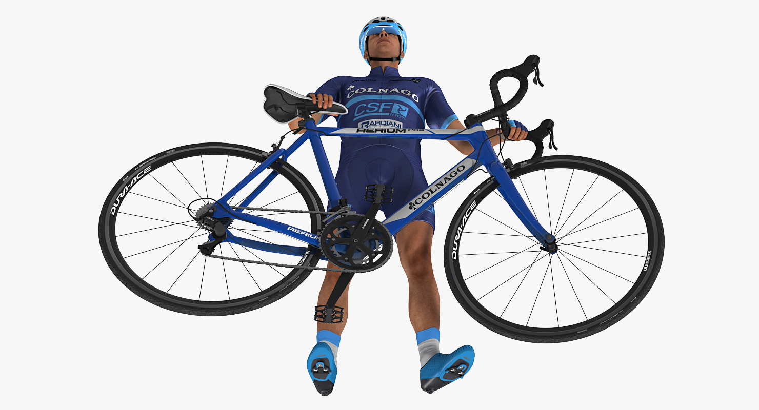 3D Cyclist Athlete in Blue Suit with Bicycle