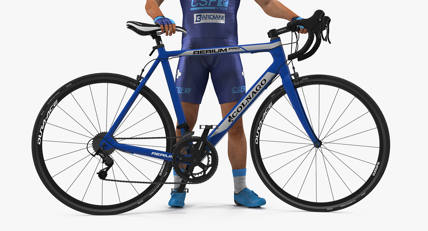 3D Cyclist Athlete in Blue Suit with Bicycle