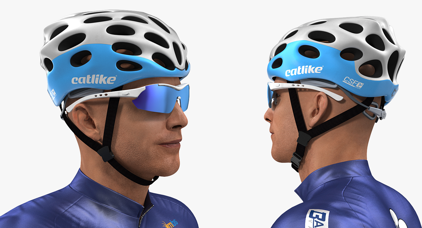 3D Cyclist Athlete in Blue Suit with Bicycle