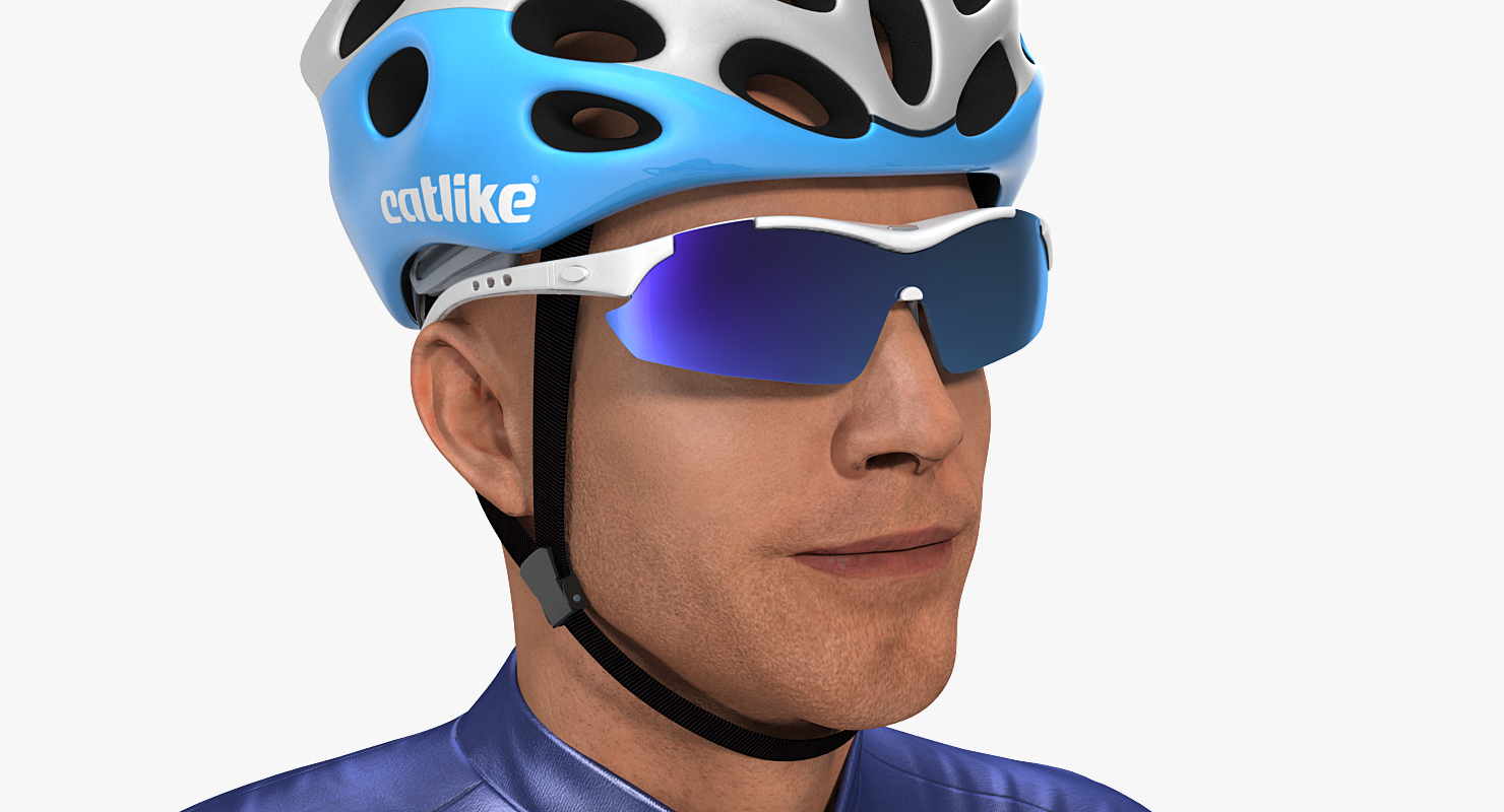 3D Cyclist Athlete in Blue Suit with Bicycle