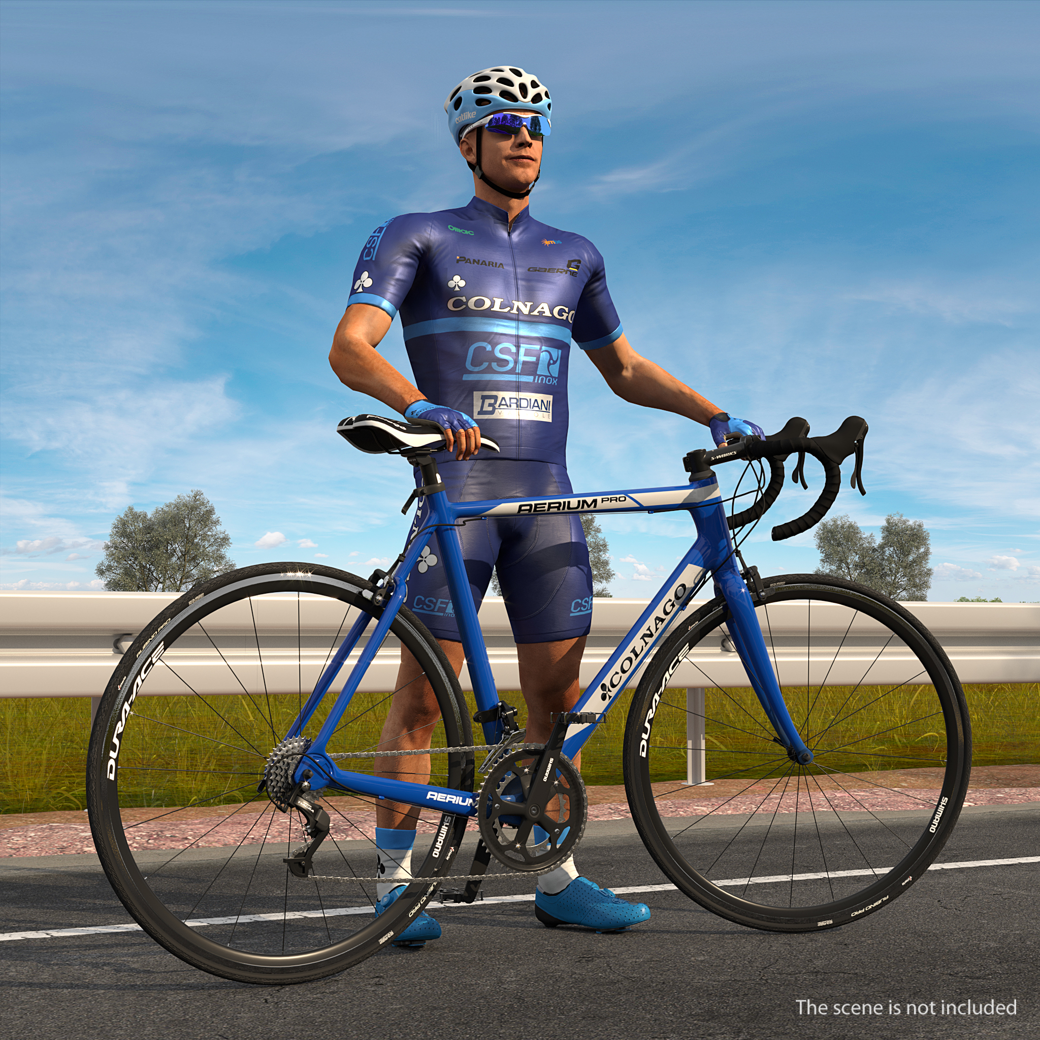 3D Cyclist Athlete in Blue Suit with Bicycle