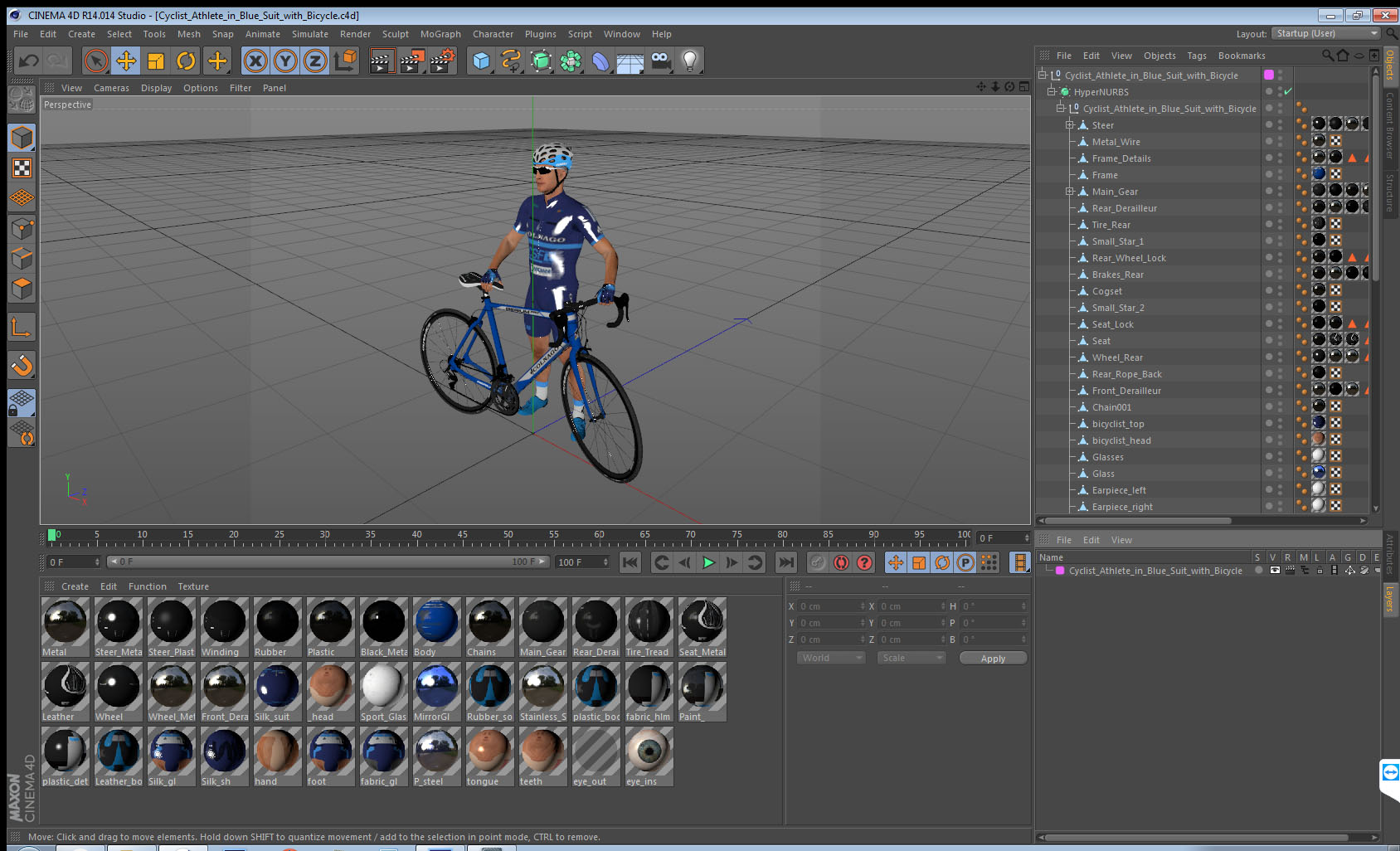 3D Cyclist Athlete in Blue Suit with Bicycle