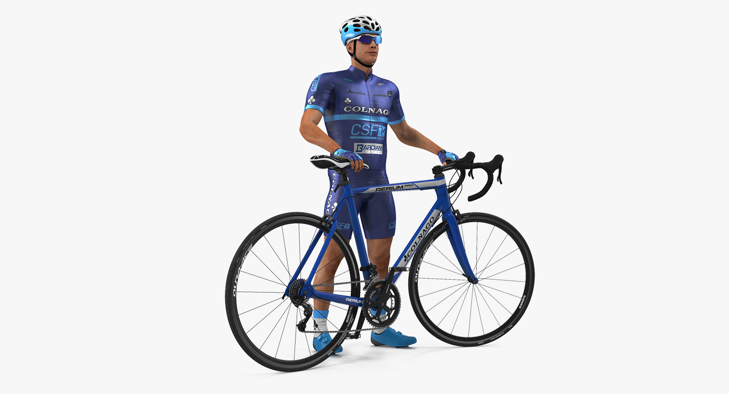 3D Cyclist Athlete in Blue Suit with Bicycle
