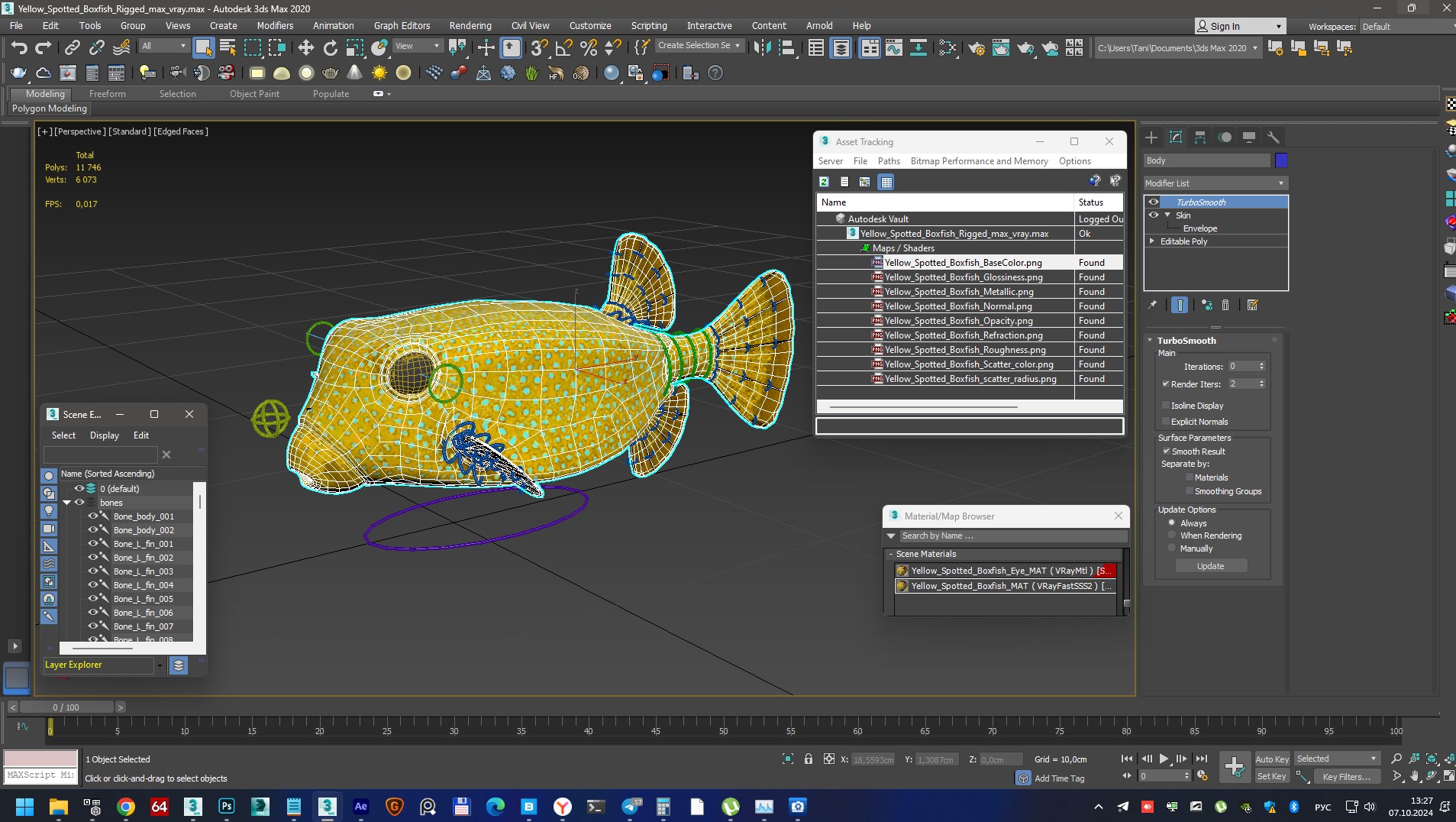 Yellow Spotted Boxfish Rigged 3D model