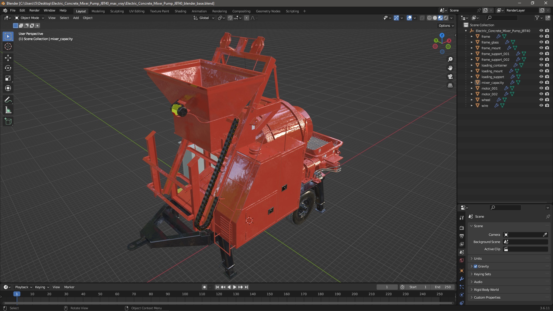 Electric Concrete Mixer Pump JBT40 3D model