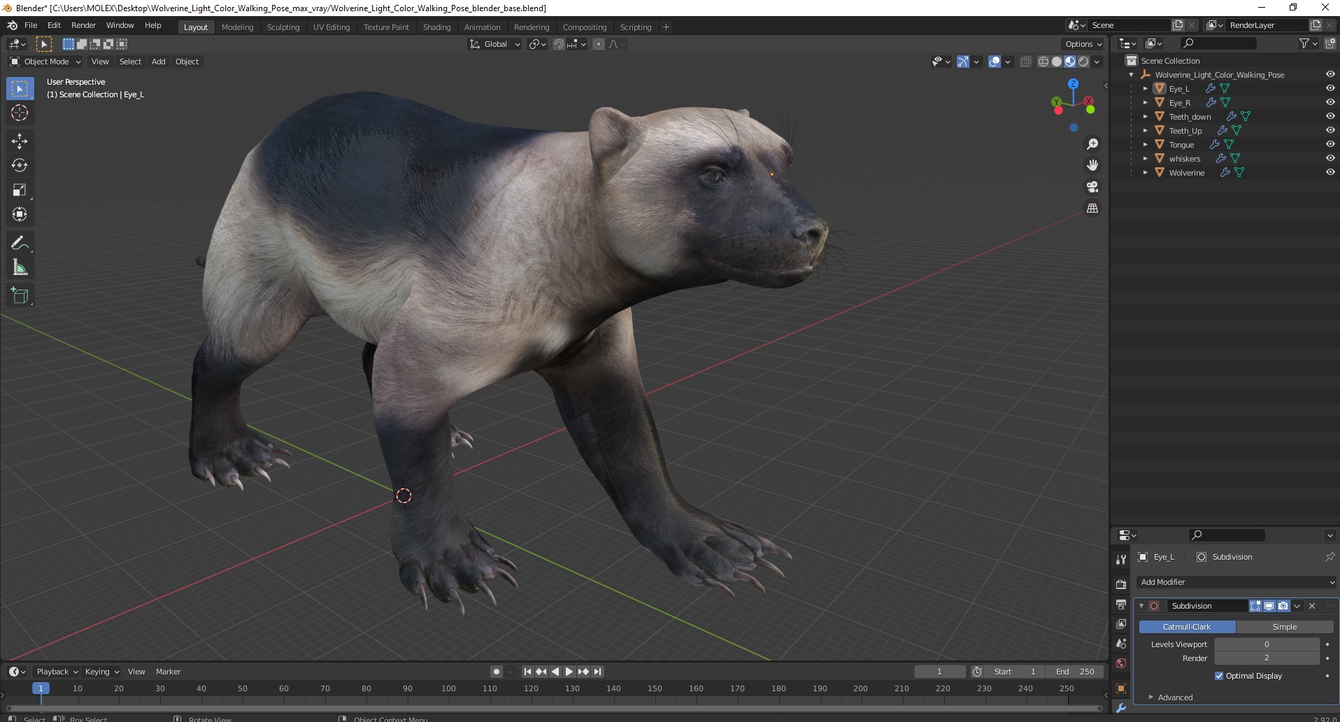 Wolverine Light Color Walking Pose 3D model