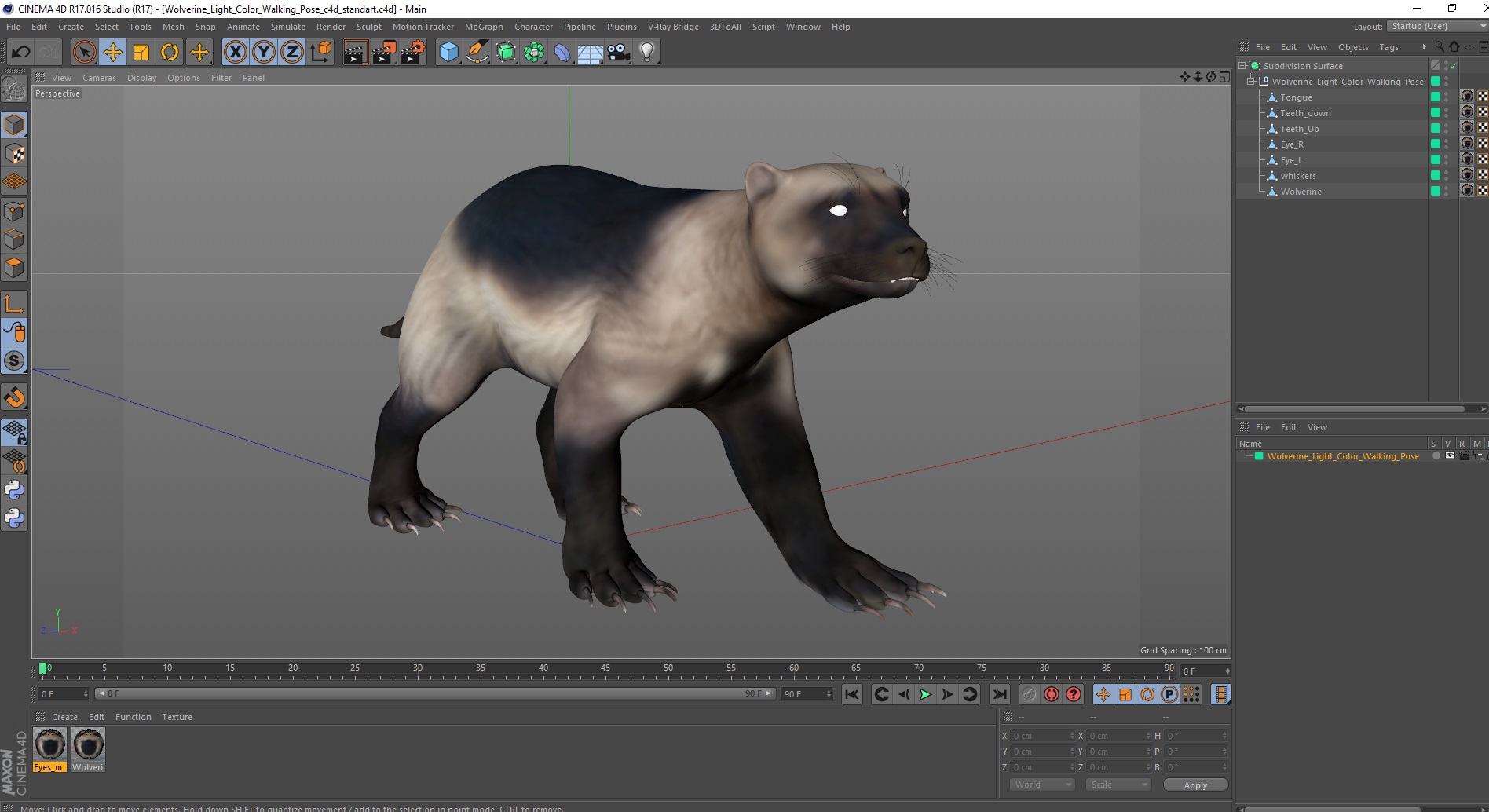 Wolverine Light Color Walking Pose 3D model