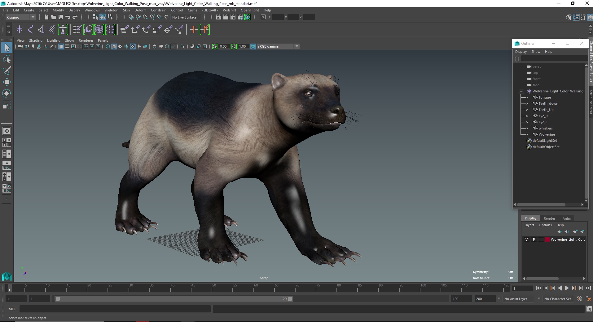 Wolverine Light Color Walking Pose 3D model