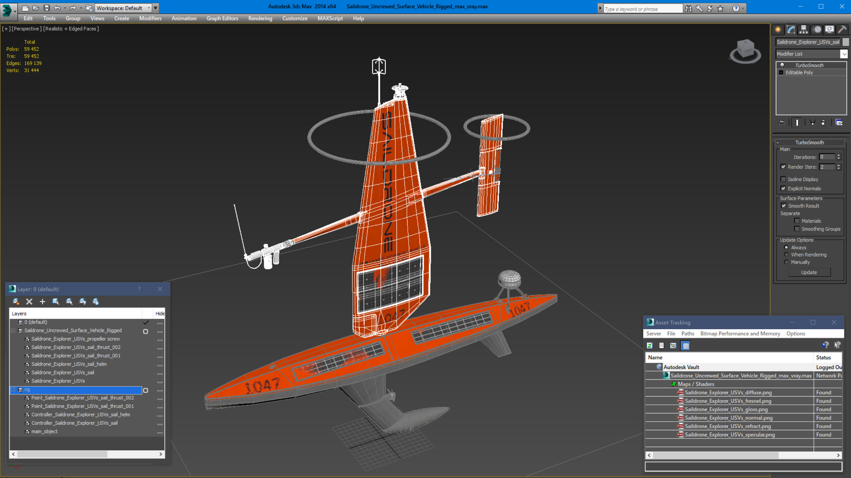 3D Saildrone Uncrewed Surface Vehicle Rigged