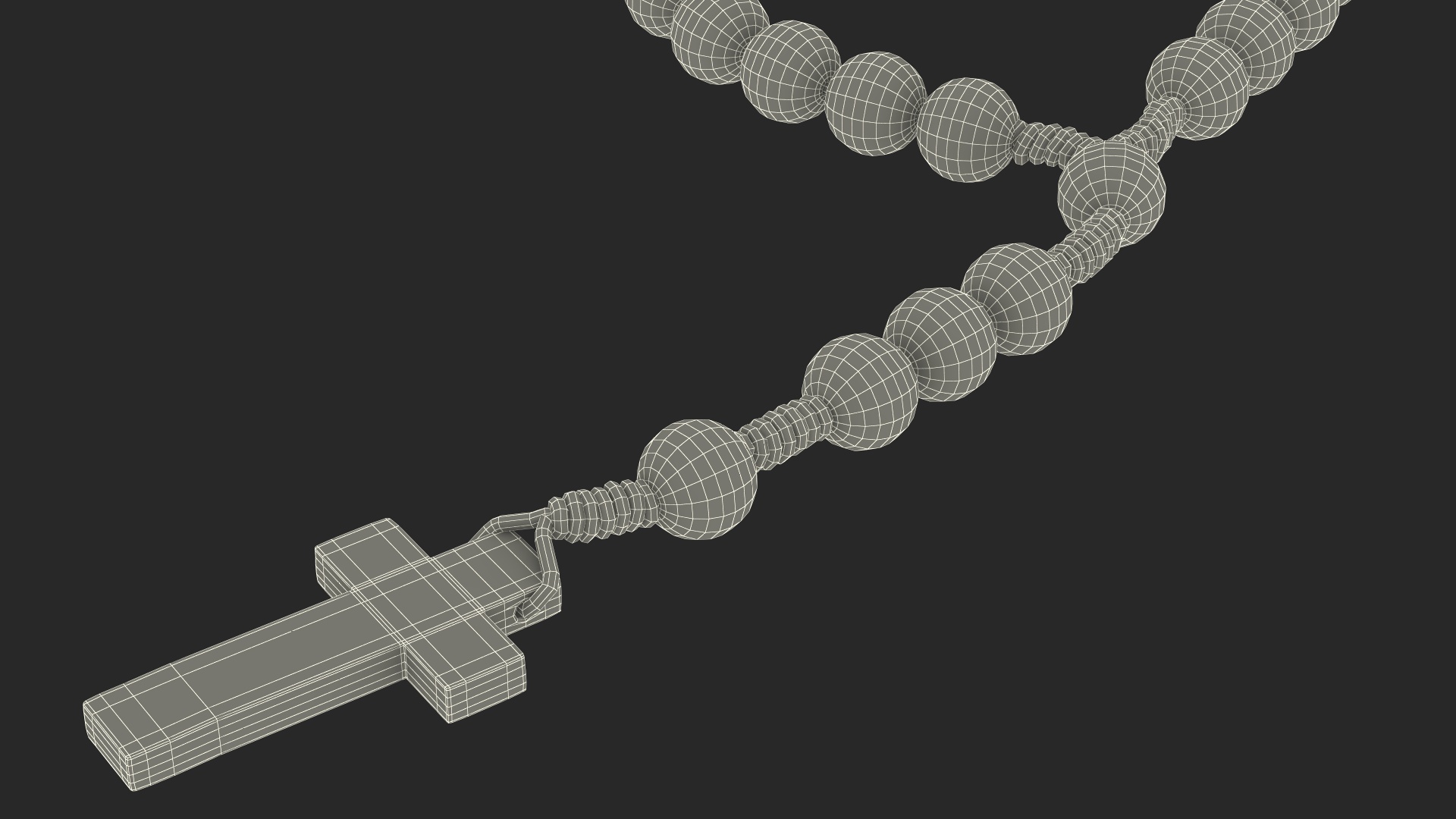 3D Wooden Prayer Beads with Cross Pendant model