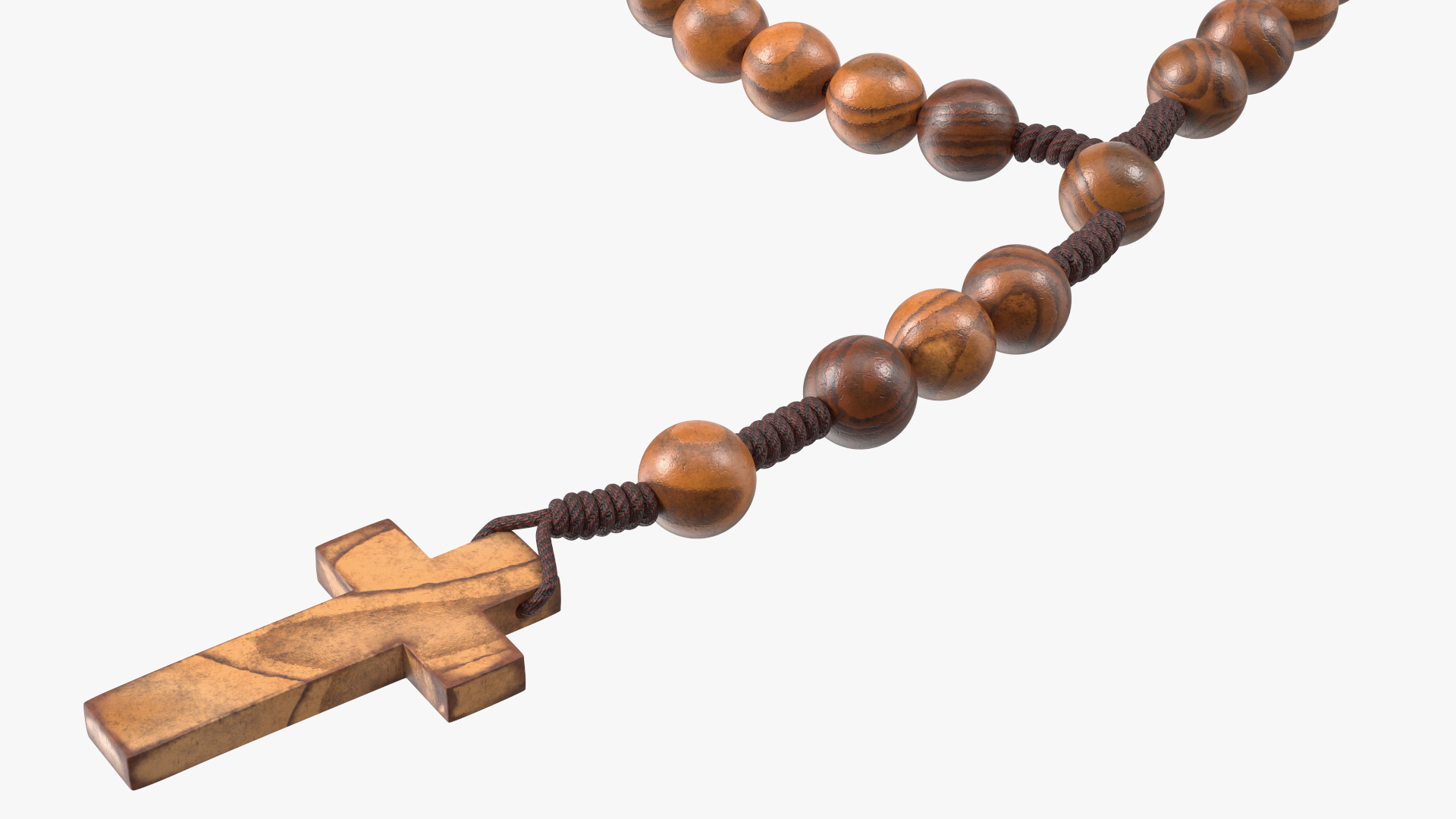 3D Wooden Prayer Beads with Cross Pendant model
