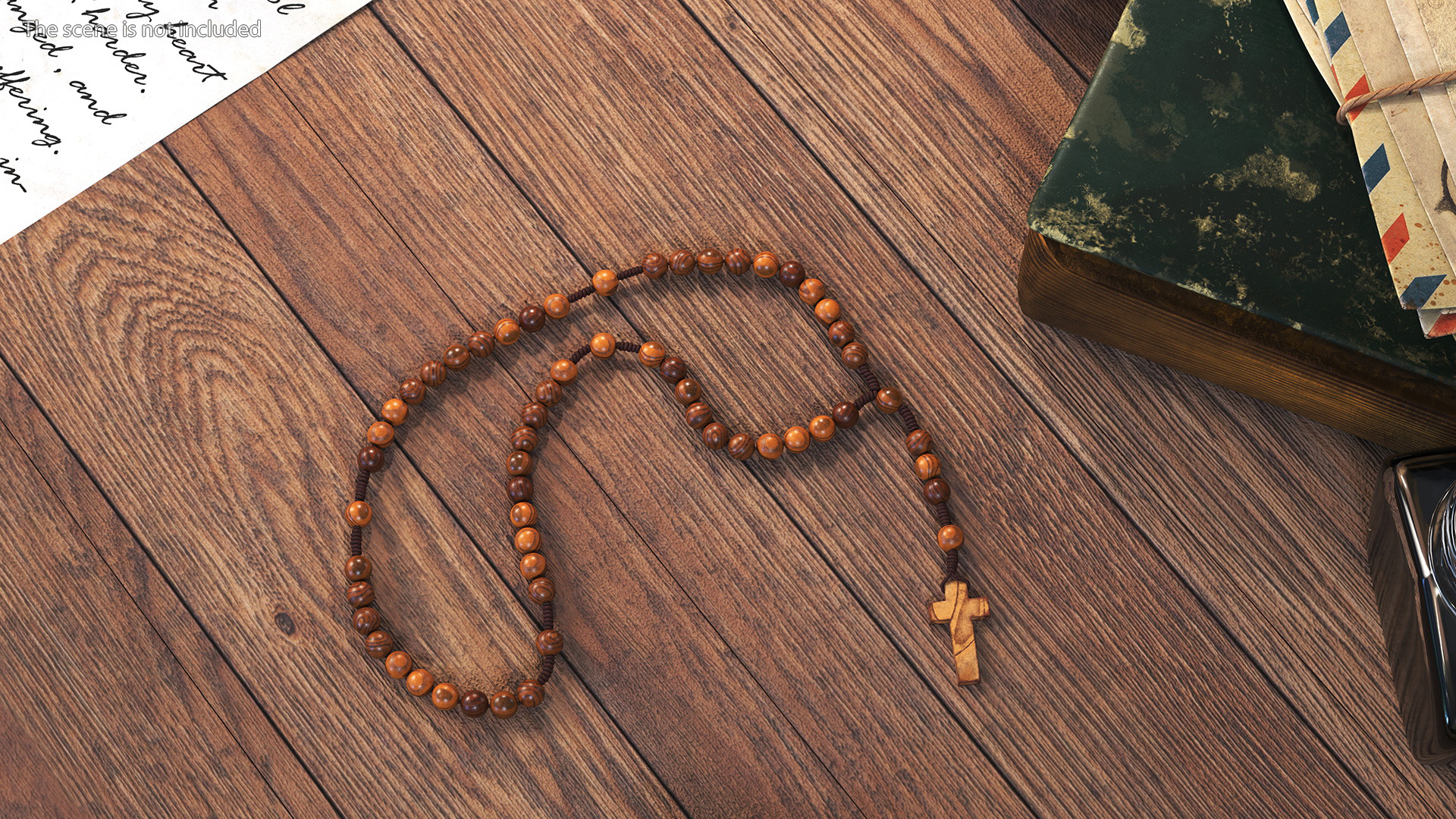 3D Wooden Prayer Beads with Cross Pendant model