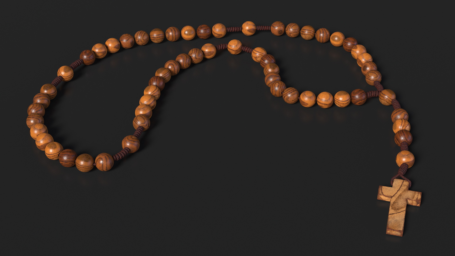 3D Wooden Prayer Beads with Cross Pendant model