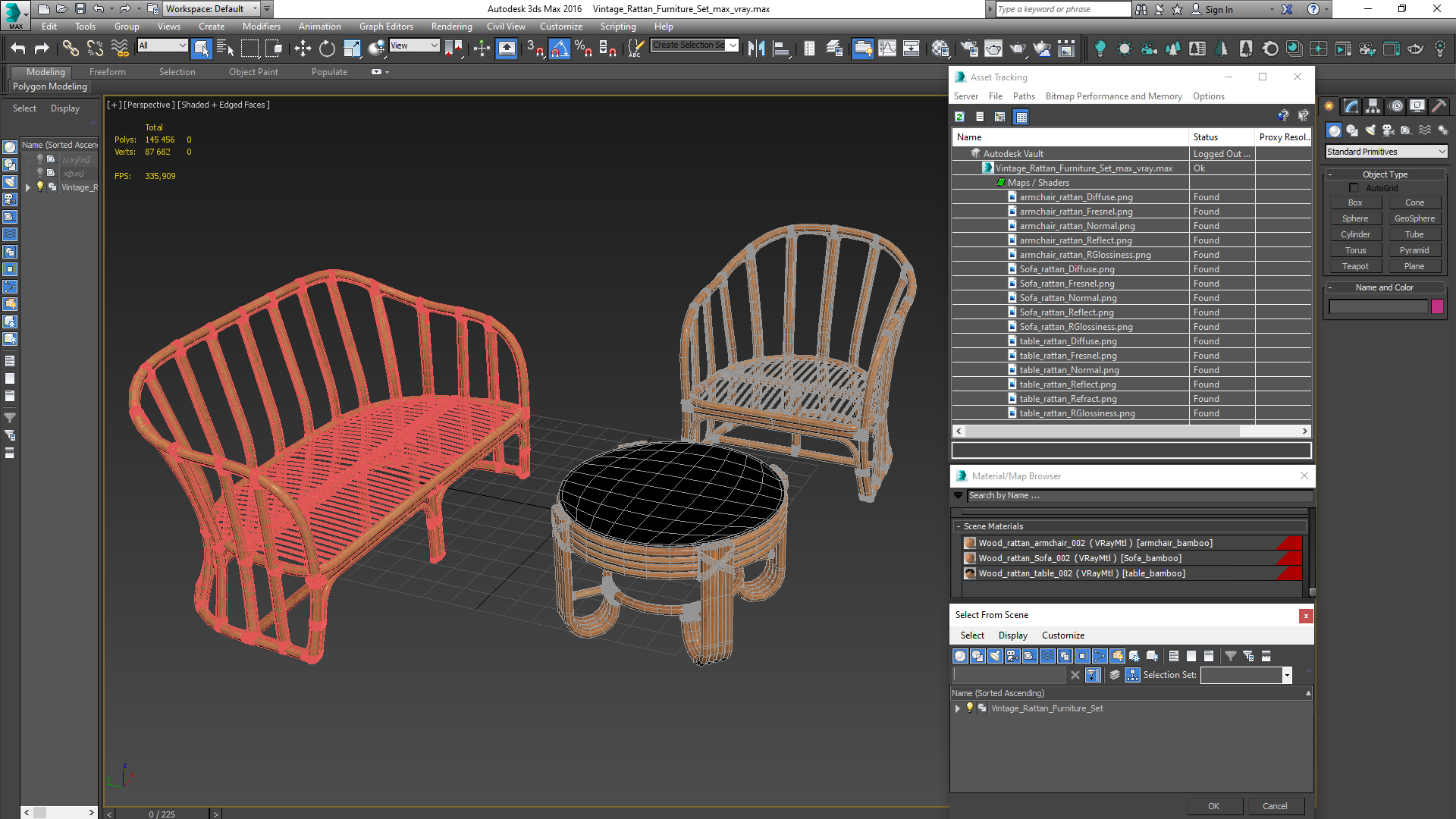 3D Vintage Rattan Furniture Set model