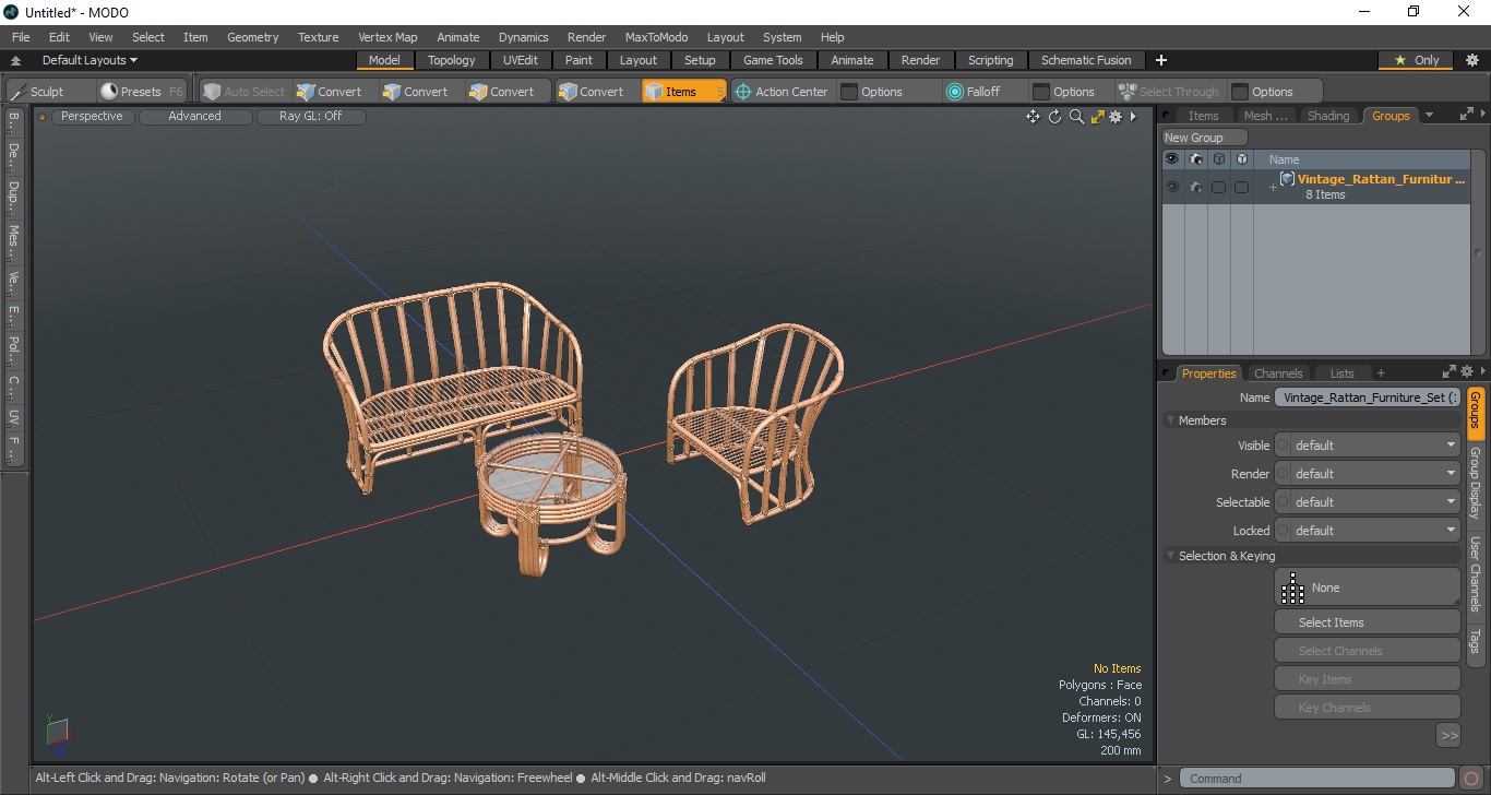 3D Vintage Rattan Furniture Set model