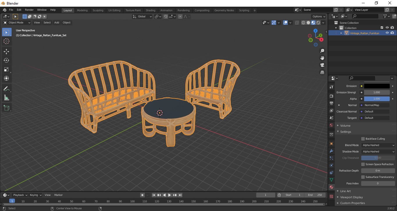 3D Vintage Rattan Furniture Set model